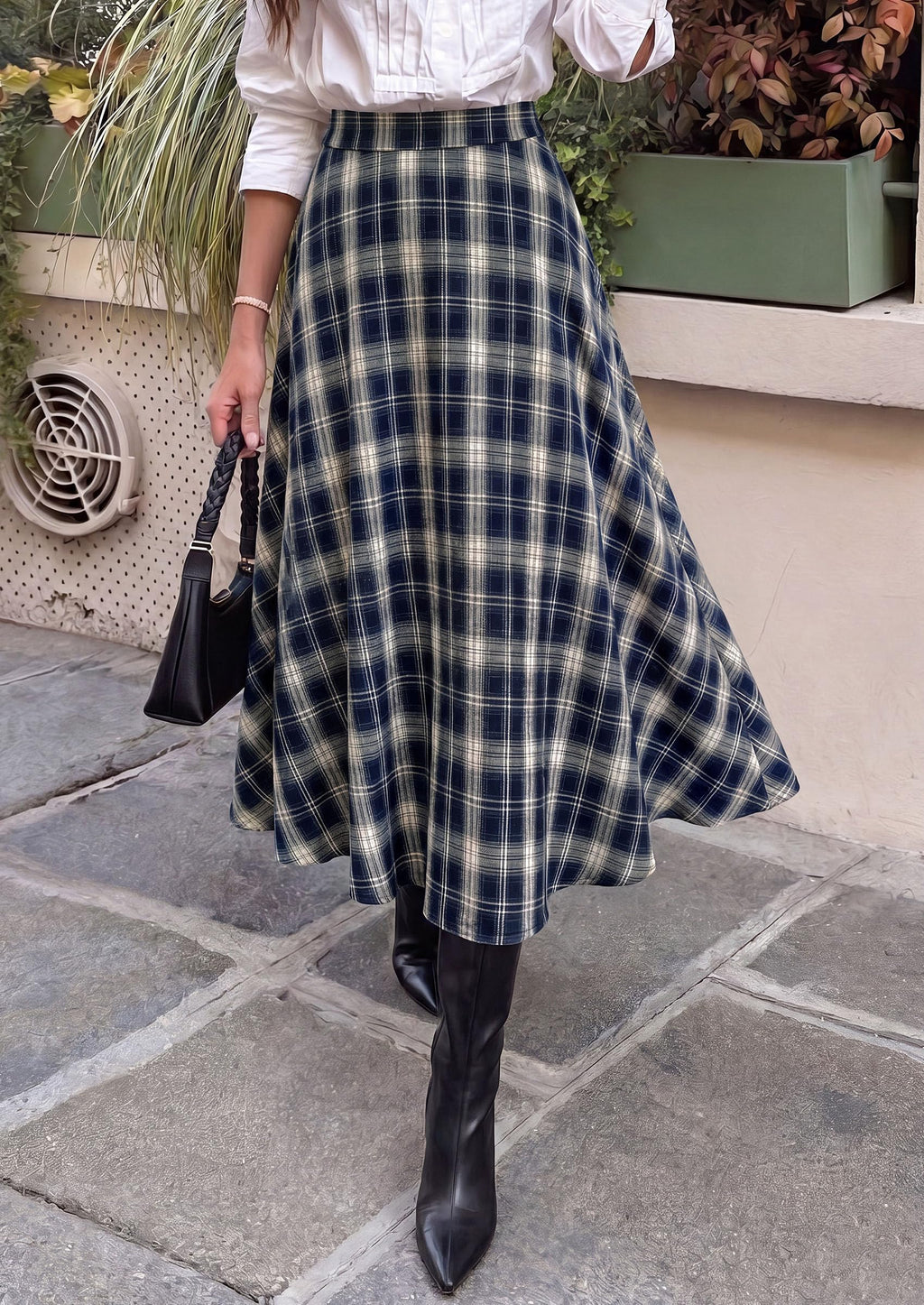 PRETTYGARDEN Women's Plaid High Waisted A-Line Midi Skirts