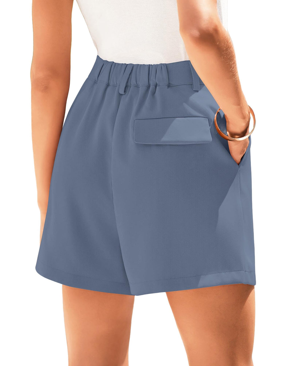 FreshPretty Shorts for Women Dressy Casual Summer Elastic Waist in The Back Pleated Wide Leg Tailored Work Trouser Shorts