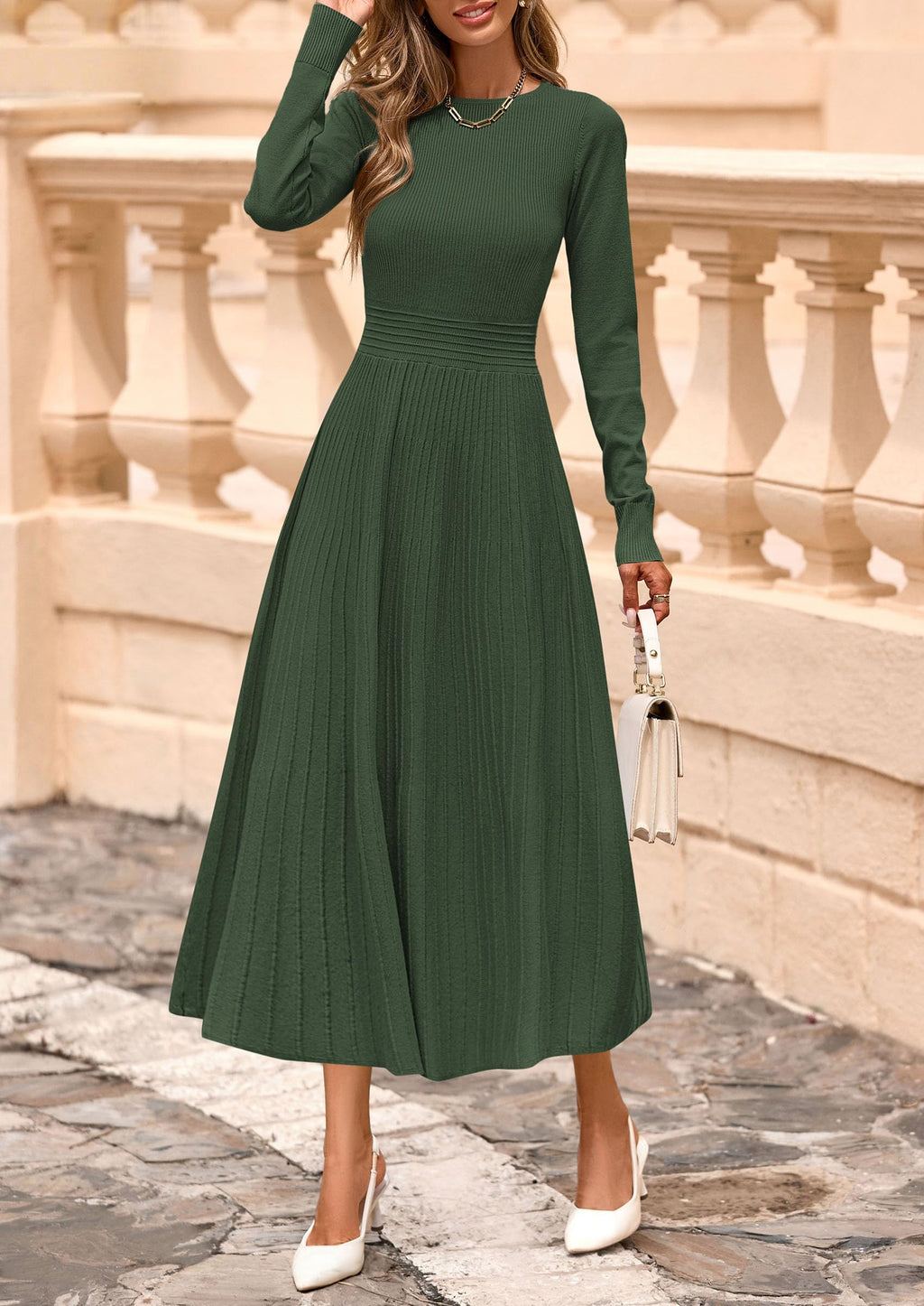 PRETTYGARDEN Womens Sweater Dress  Long Sleeve Elegant Knit A Line Fall Wedding Guest Cocktail Midi Winter Dresses