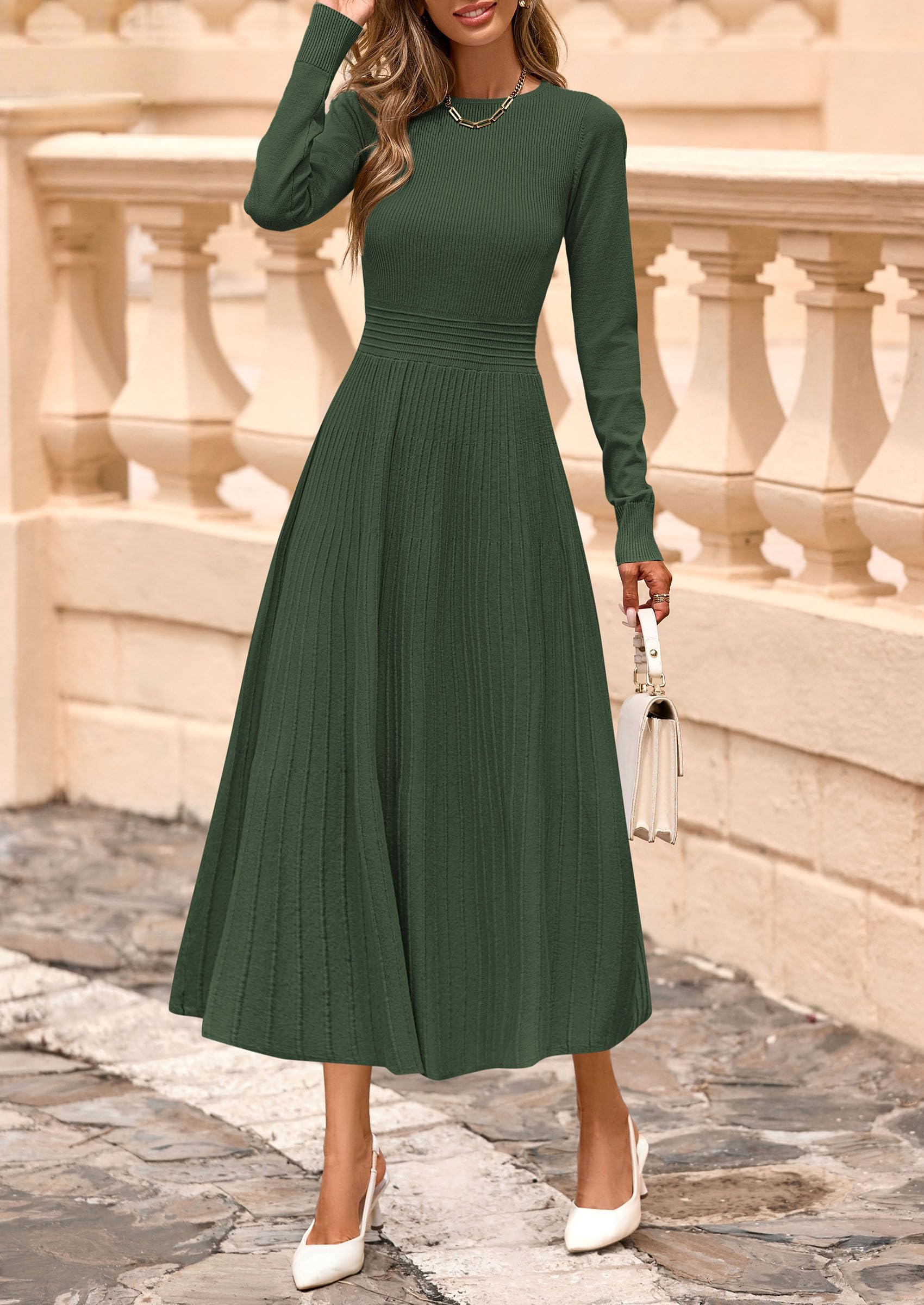 PRETTYGARDEN Womens Sweater Dress  Long Sleeve Elegant Knit A Line Fall Wedding Guest Cocktail Midi Winter Dresses