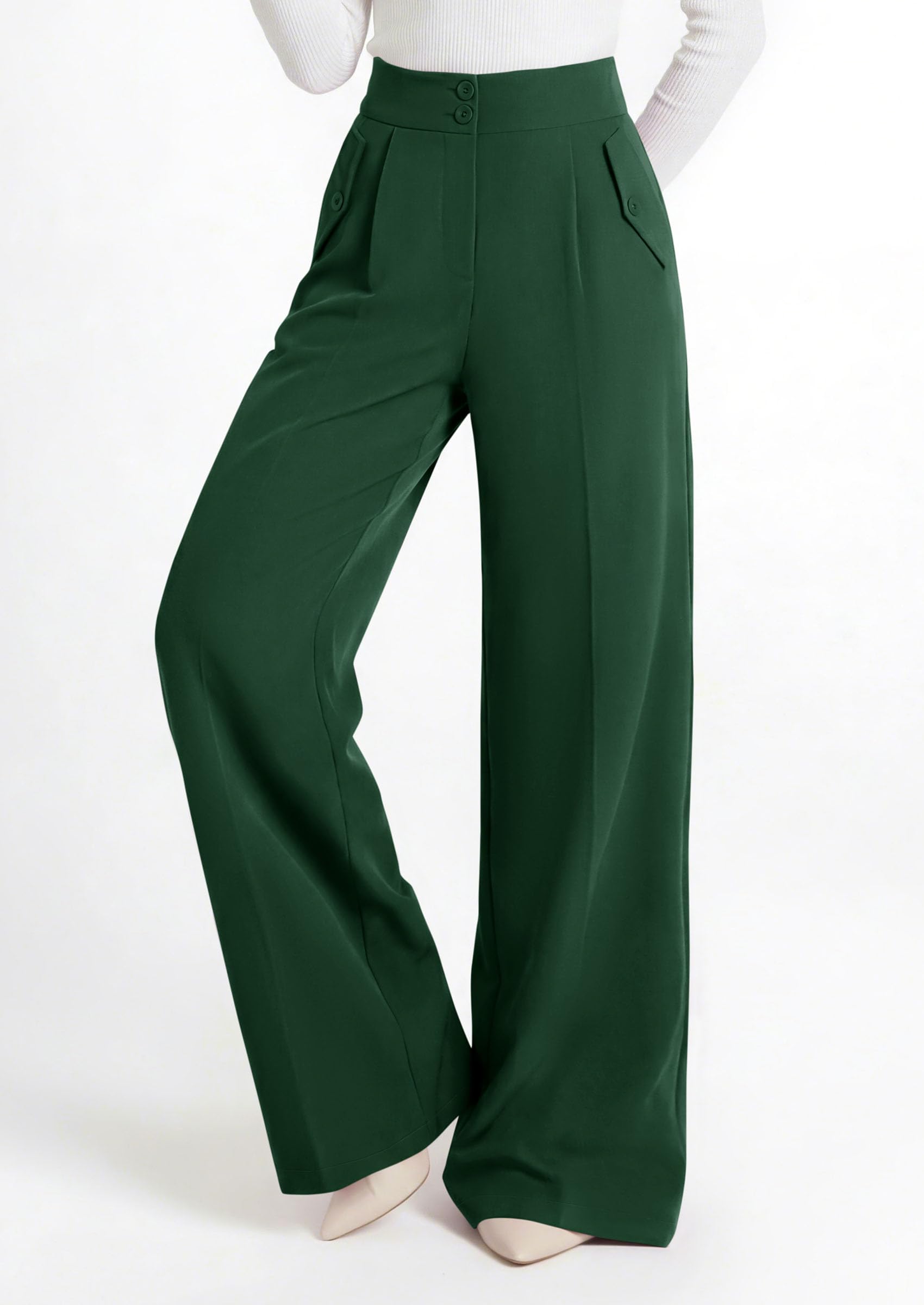 PRETTYGARDEN Women's Wide Leg Work Dress Pants Trousers | Palazzo Pant with Pockets, Lightweight Flowy, High Elastic Waistband, Office Wear, Business Casual Outfits, Fashion Clothing