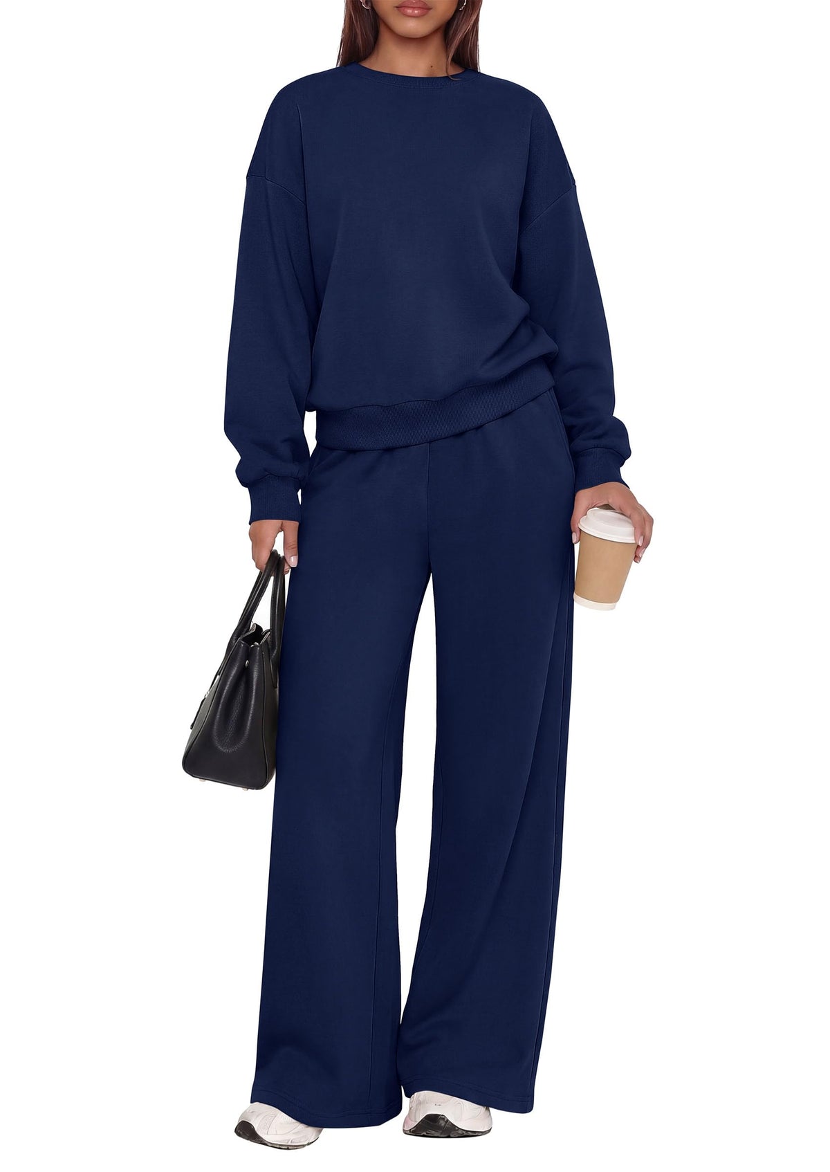 PRETTYGARDEN 2 Piece Lounge Sets for Women Casual Sweatsuits | Soft Fleece Lining,Crew Neck Oversized Sweatshirt & Wide Leg Pants,Workout Airport Matching Set Tracksuit,Fall Winter Outfits