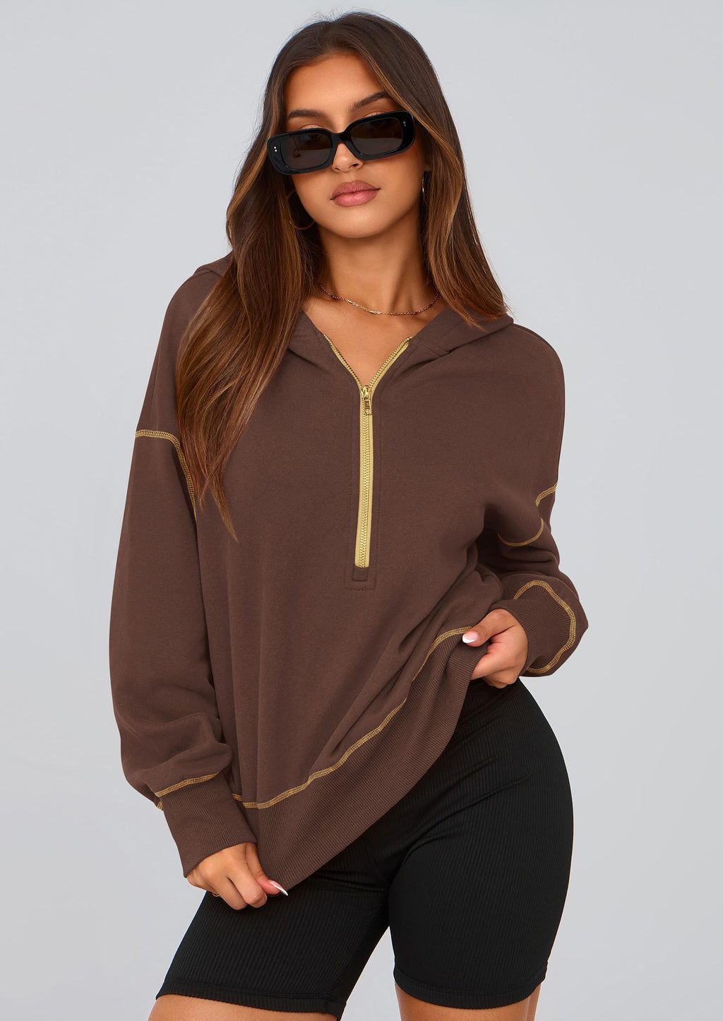 PRETTYGARDEN Women's  Fall Hooded Sweatshirts Long Sleeve Half Zip Cropped Hoodies Pullover Winter Fashion Clothes