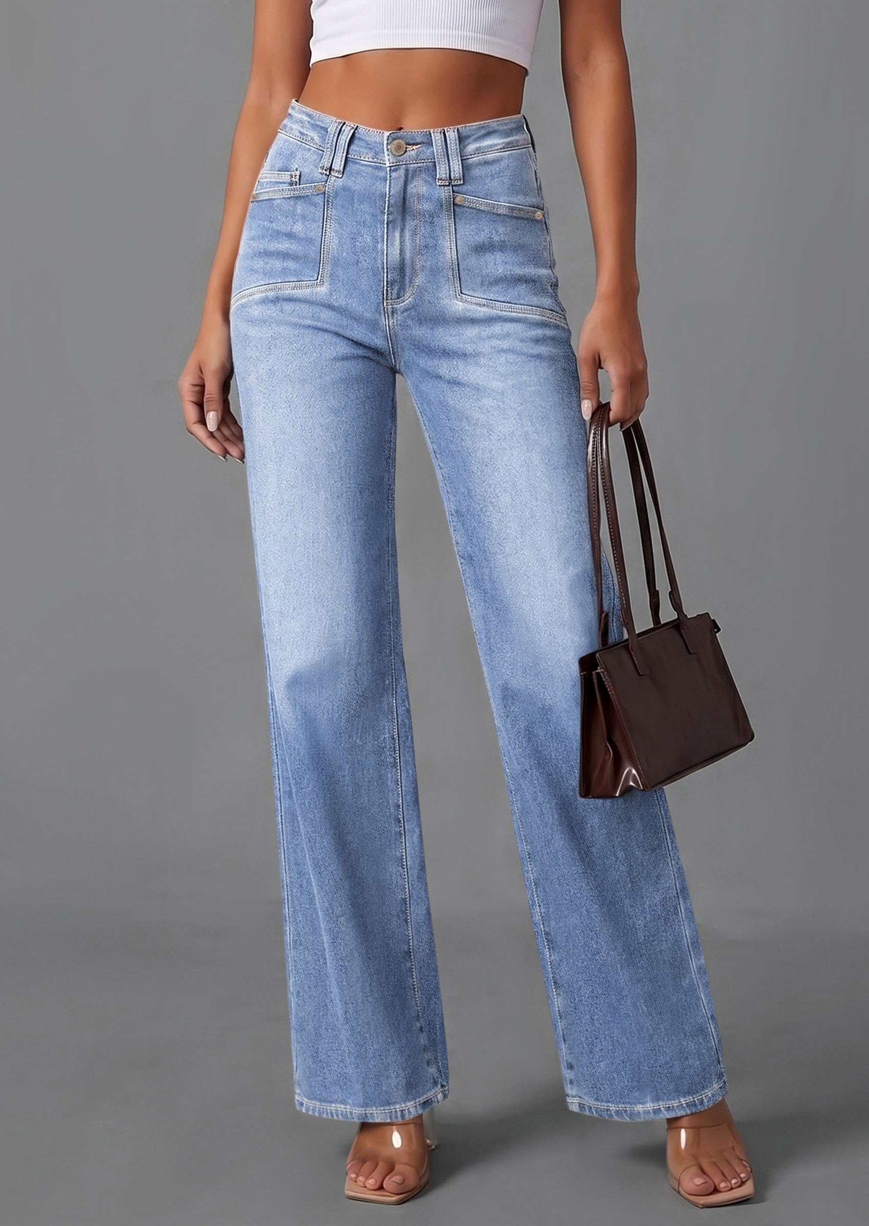 PRETTYGARDEN High Waisted Wide Leg Jeans for Women 2026 Trendy | Classic Straight Baggy Fit, Stretchy Denim Pants with Pockets, Casual Daily Work Going Out, All Season Wear