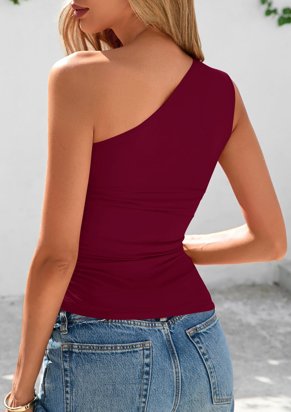 PRETTYGARDEN Womens  Summer Y2K Tops Sleeveless One Shoulder Slim Fit Shirts Ruched Knit Asymmetrical Top Blouse