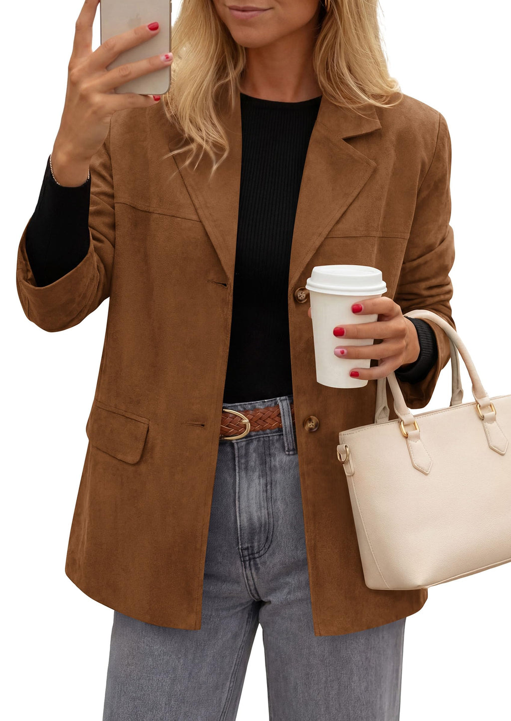 PRETTYGARDEN Women's Faux Suede Western Blazer Jacket