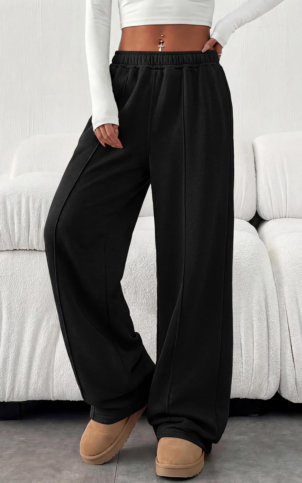 PRETTYGARDEN Fall Womens Sweatpants Baggy Wide Leg Pants with Pockets | Elastic Waist Loose Lounge Pants for Women, Tailored Soft Cotton Sweatpants Women, Fashion Y2k Outfits, Jogger Sweatpant