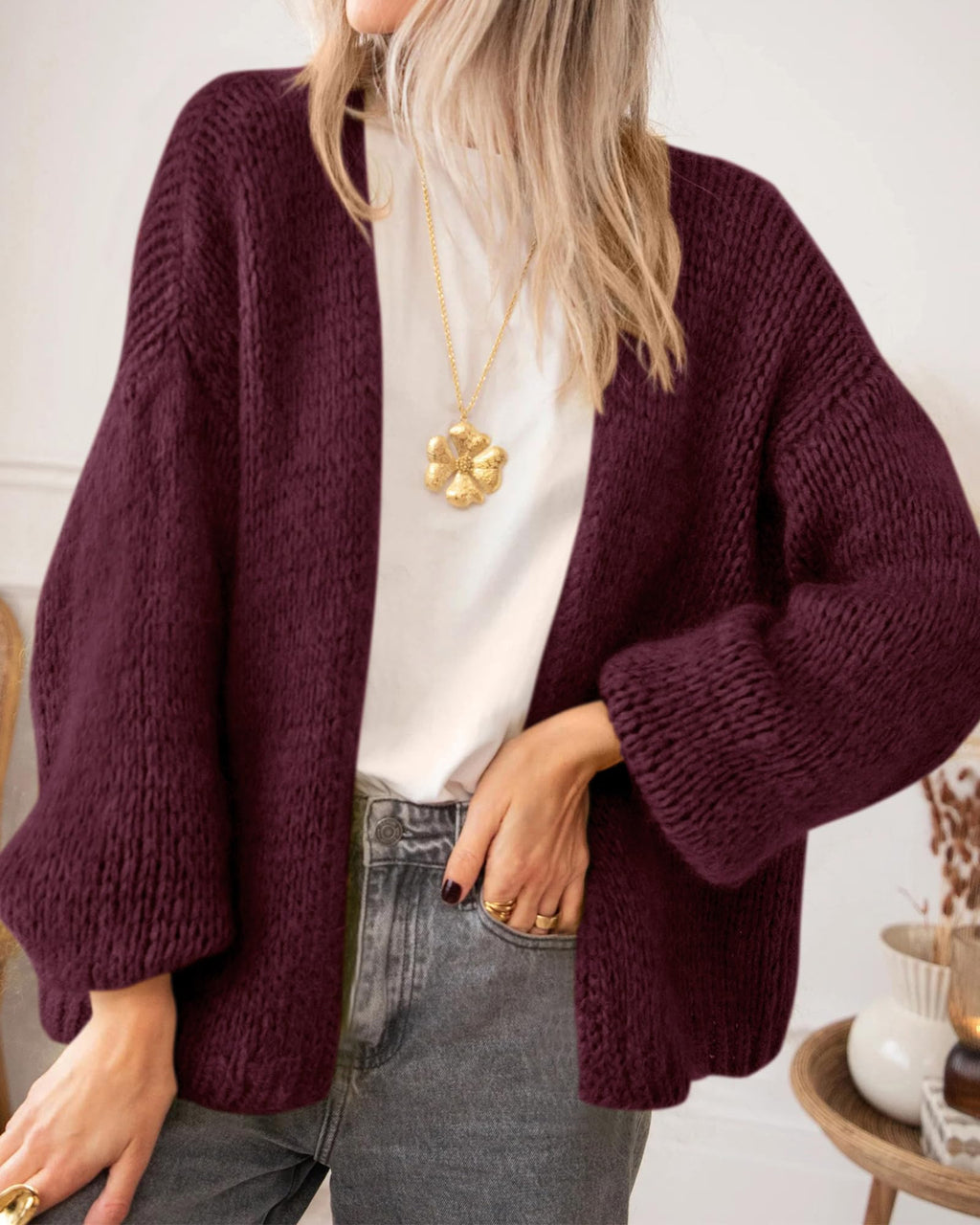 BTFBM Cardigan Sweaters for Women Fall Fashion Clothes | No Button No Pocket Design, Chunky Knit Open Front Cardigans, Ribbed Cuff Long Sleeve Sweater, Loose Winter Coat Clothing