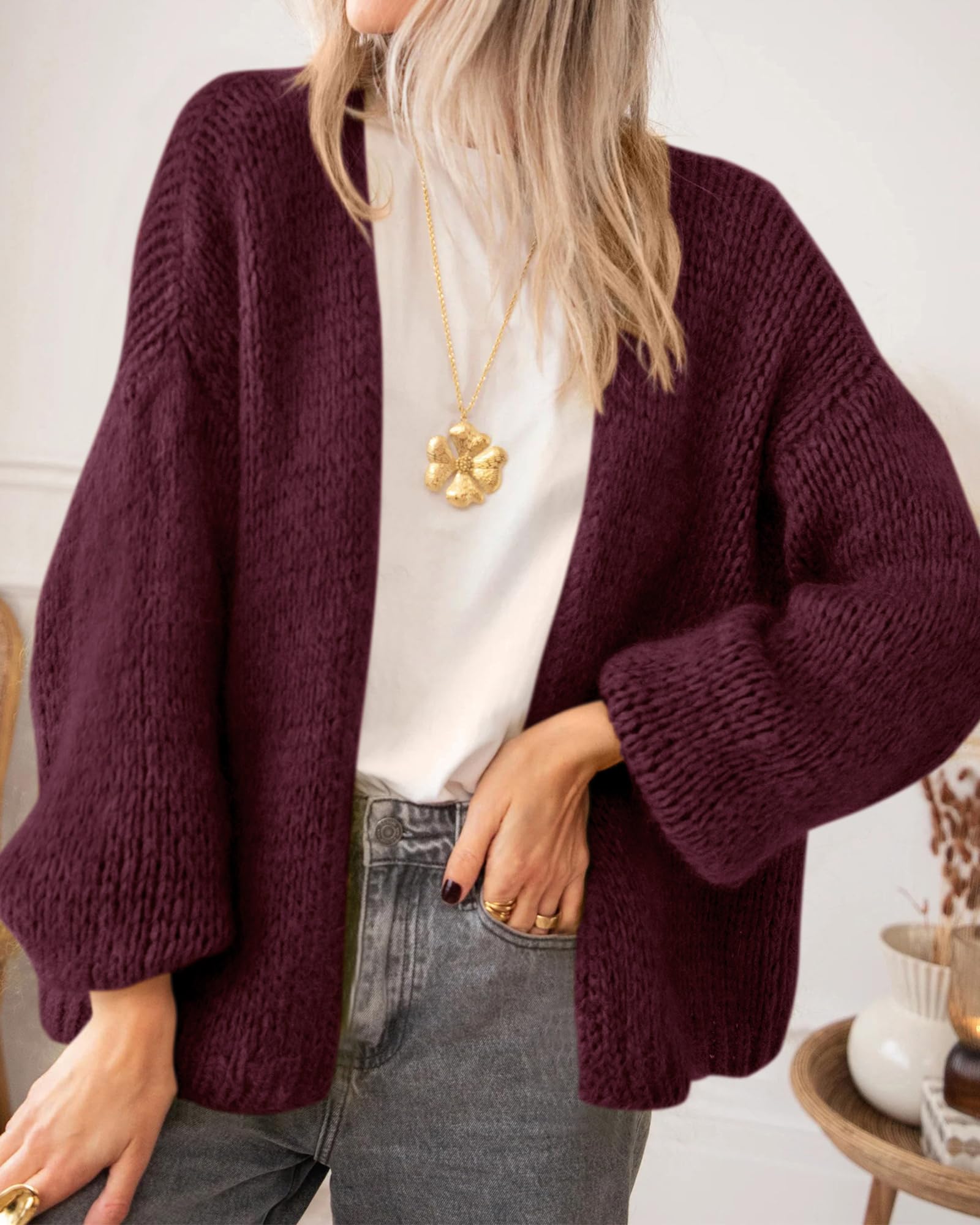 BTFBM Cardigan Sweaters for Women Fall Fashion Clothes | No Button No Pocket Design, Chunky Knit Open Front Cardigans, Ribbed Cuff Long Sleeve Sweater, Loose Winter Coat Clothing