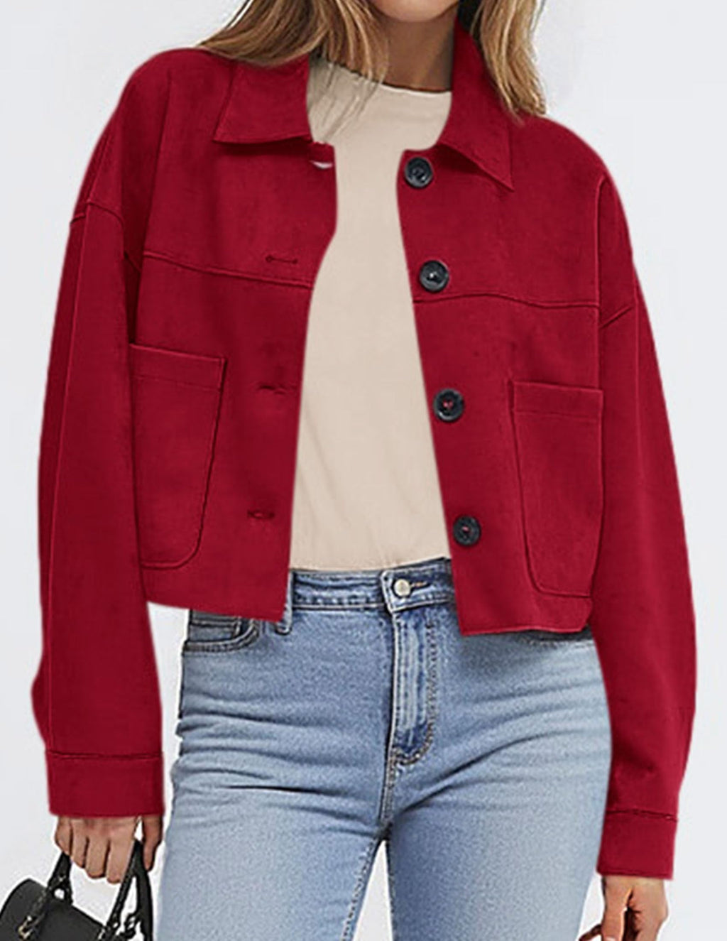 PRETTYGARDEN Women's Faux Suede Cropped Jacket Casual Lightweight Fall Fashion Winter Coats Outerwear Trendy Clothes