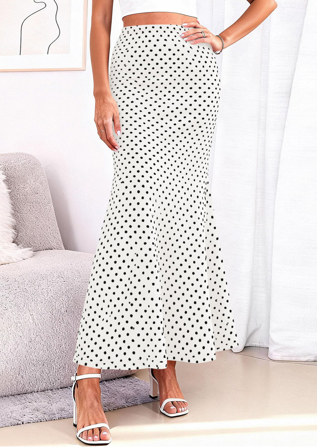PRETTYGARDEN Maxi Skirts for Women Summer Flowy High Waisted Polka Dot Mermaid Office Work Spring Fashion Long Skirt