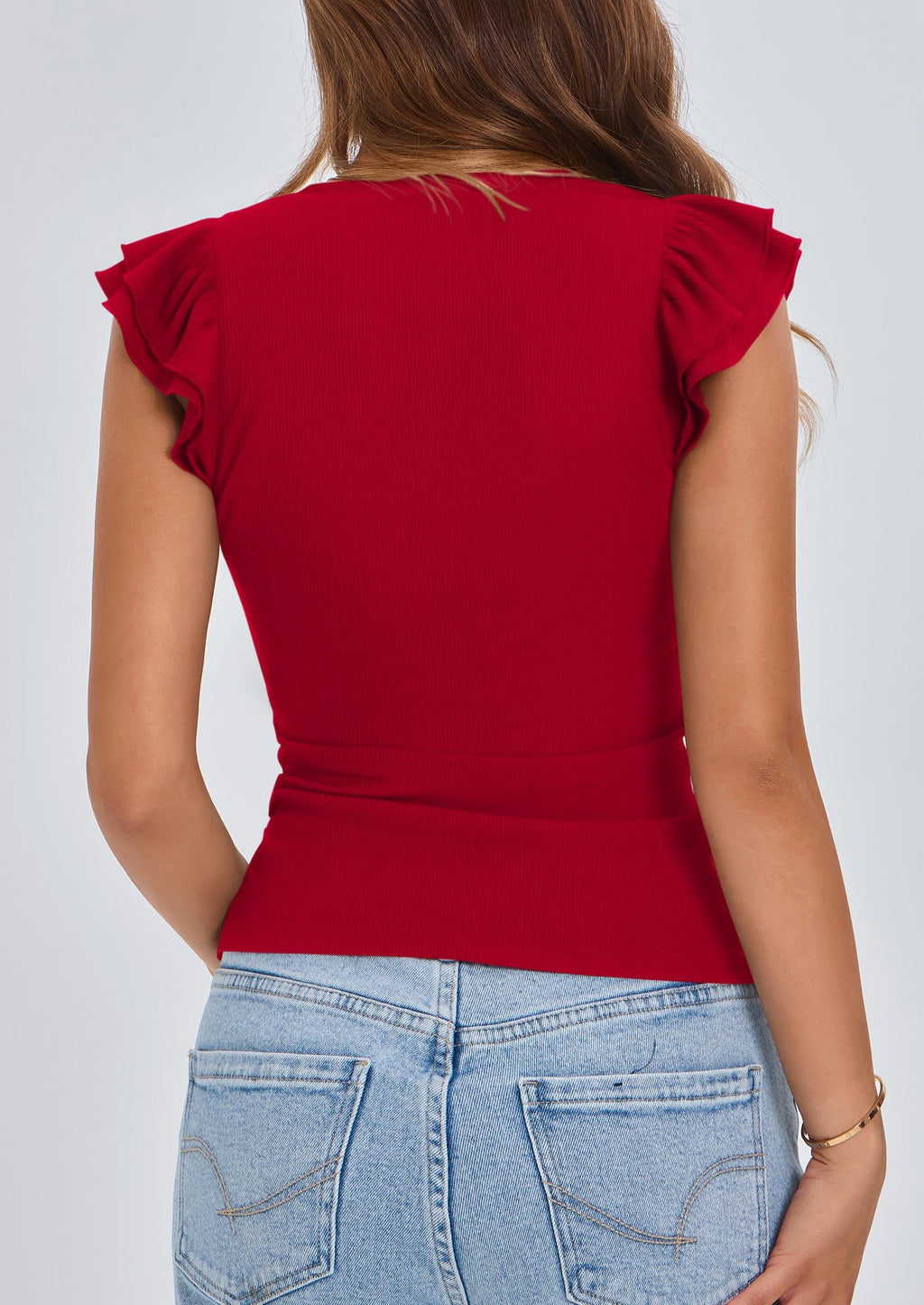 PRETTYGARDEN Womens V Neck Summer Tops Ruffle Sleeveless Slim Fit T Shirts Going Out Casual Blouses