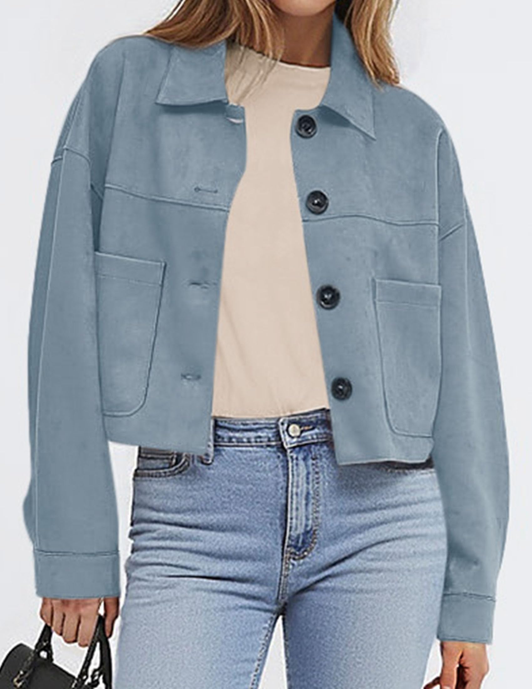 PRETTYGARDEN Women's Faux Suede Cropped Jacket Casual Lightweight Fall Fashion Winter Coats Outerwear Trendy Clothes