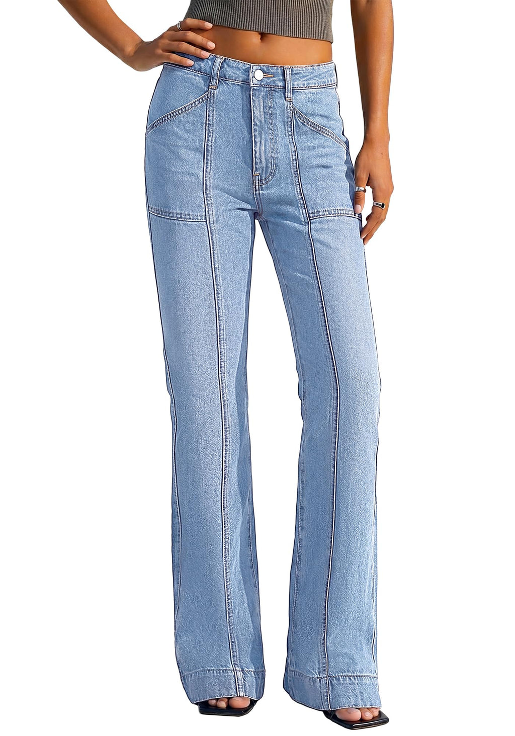 BTFBM Straight Leg Jeans for Women Stretchy Curve Appeal Pants Front Seam, Little Flare Bootcut Jean, High Waisted Denim Pockets, Travel Airport Outfits, Trendy Fall Fashion Clothing