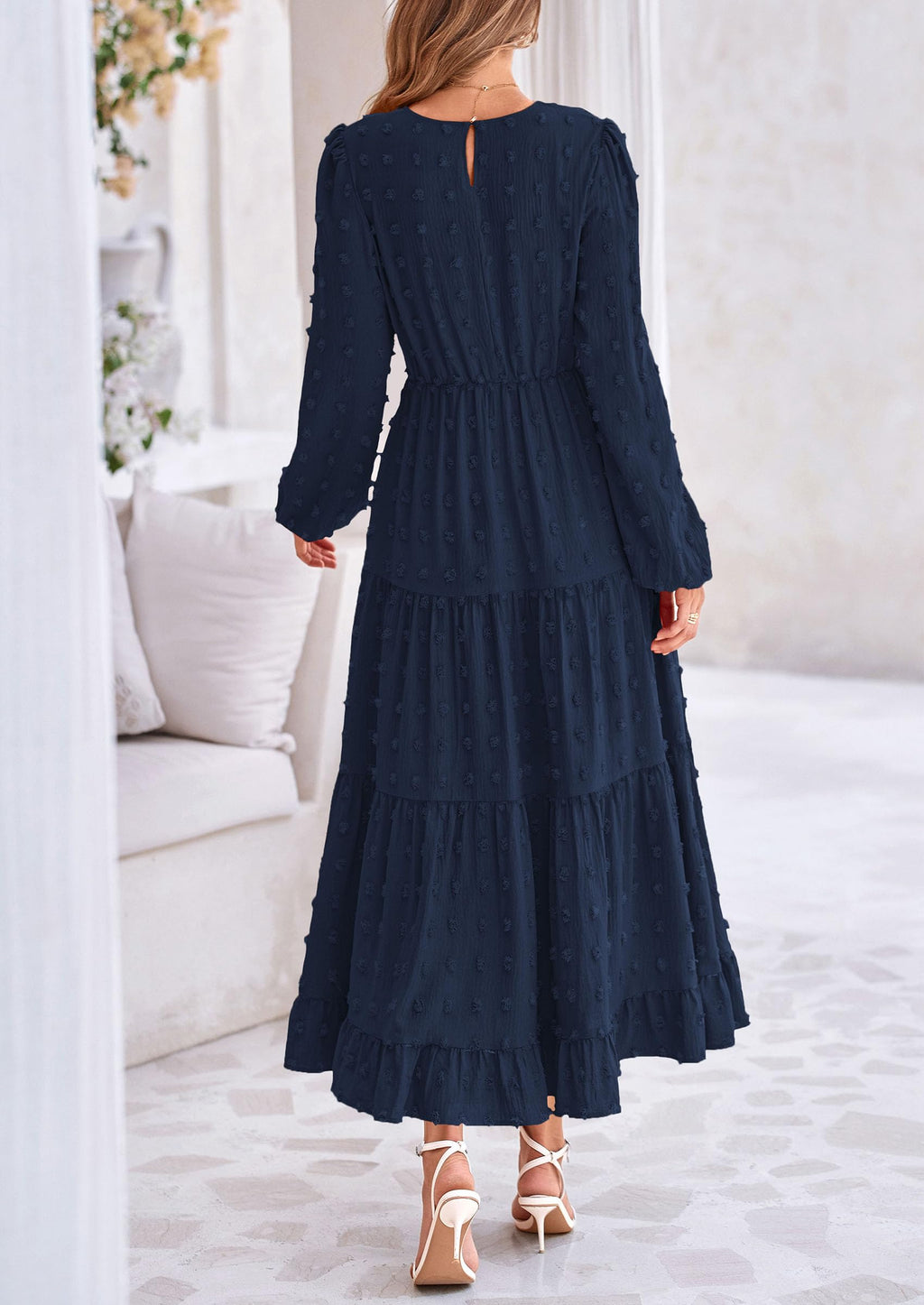 PRETTYGARDEN Women's Fall Spring Elegant Long Sleeve Maxi Dress Swiss Dot A Line Flowy Casual Holiday Party Going Out Dresses