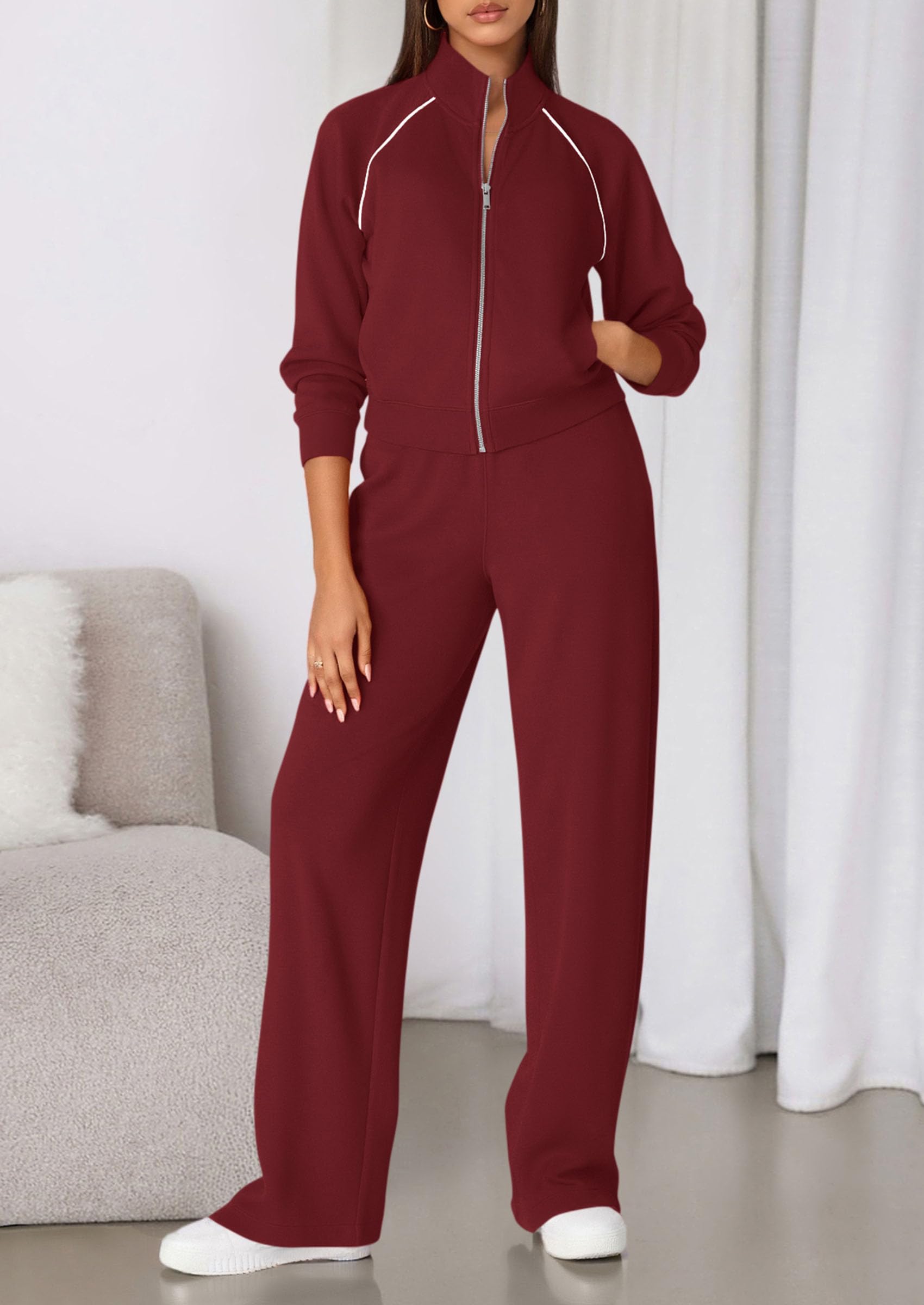 PRETTYGARDEN Womens 2 Piece Outfits Sweatsuits Fall Full Zip Sweatshirts Workout Pants Matching Lounge Sets Tracksuits