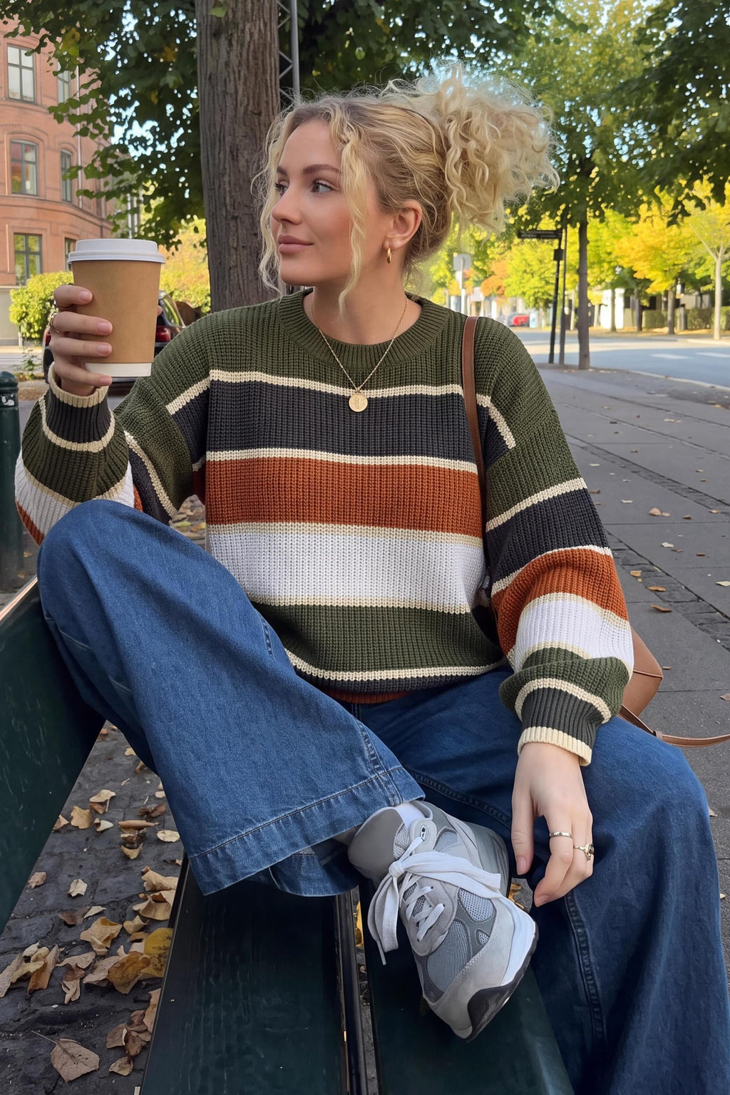 FreshPretty Womens Striped Sweater Oversized Casual Cute Long Sleeve Fall Tops,Crewneck,Color Block, Cozy Chunky Knit Tops,Fall Pullover Sweaters Trendy,Winter Fashion Clothes