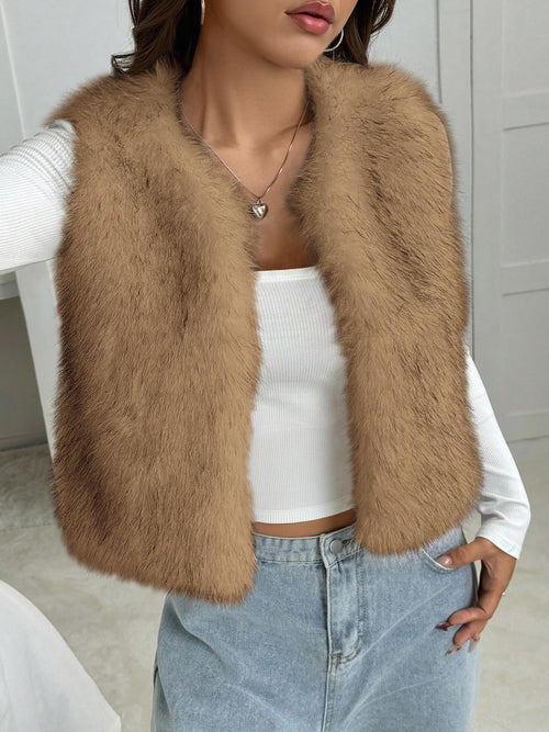 BTFBM Faux Fur Vest Women Fall Fashion Sleeveless Fuzzy Jacket Fluffy Coats Winter Clothing Furry Outerwear Vests