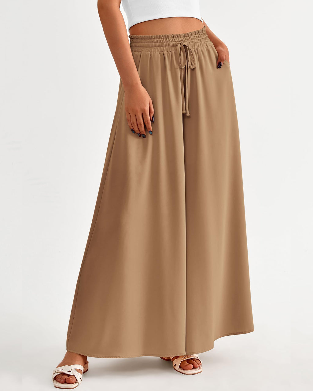 BTFBM Women Casual High Waist Wide Leg Pants Spring Summer Long Palazzo Pants Pocket Lounge Beach Vacation Clothes