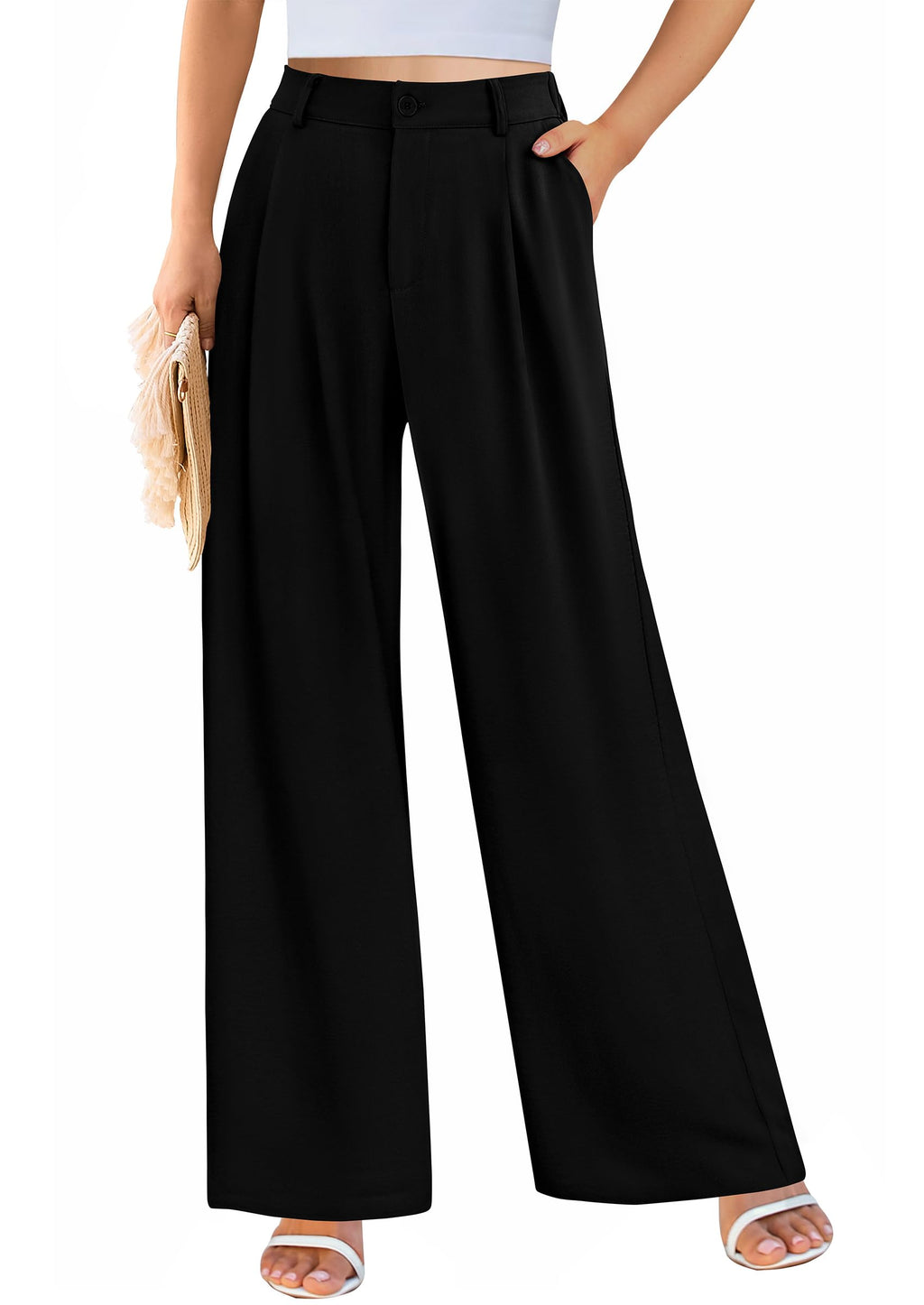 PRETTYGARDEN Wide Leg Pants for Women Trendy Fall High Waisted Business Casual Outfits Work Pant Trousers