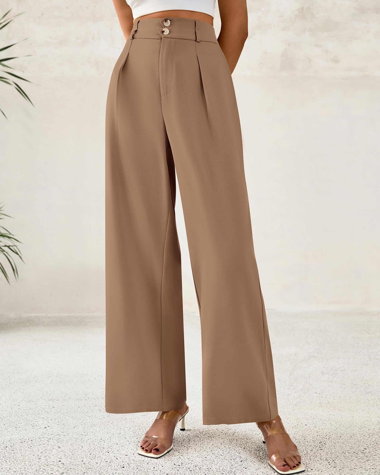 BTFBM Women Wide Leg Dress Pants High Waisted Button Pleated Business Casual Trousers Office Work Palazzo Pants