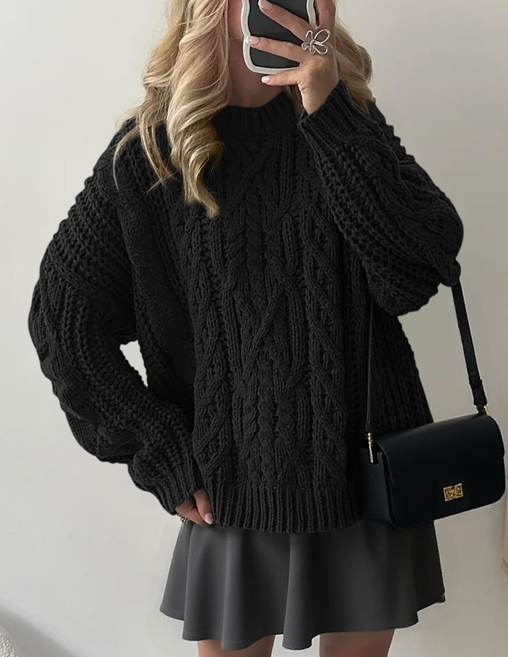 PRETTYGARDEN Women's Oversized Fall Sweaters Casual Long Sleeve Crewneck Chunky Cable Knit Pullover Tops Winter Clothes