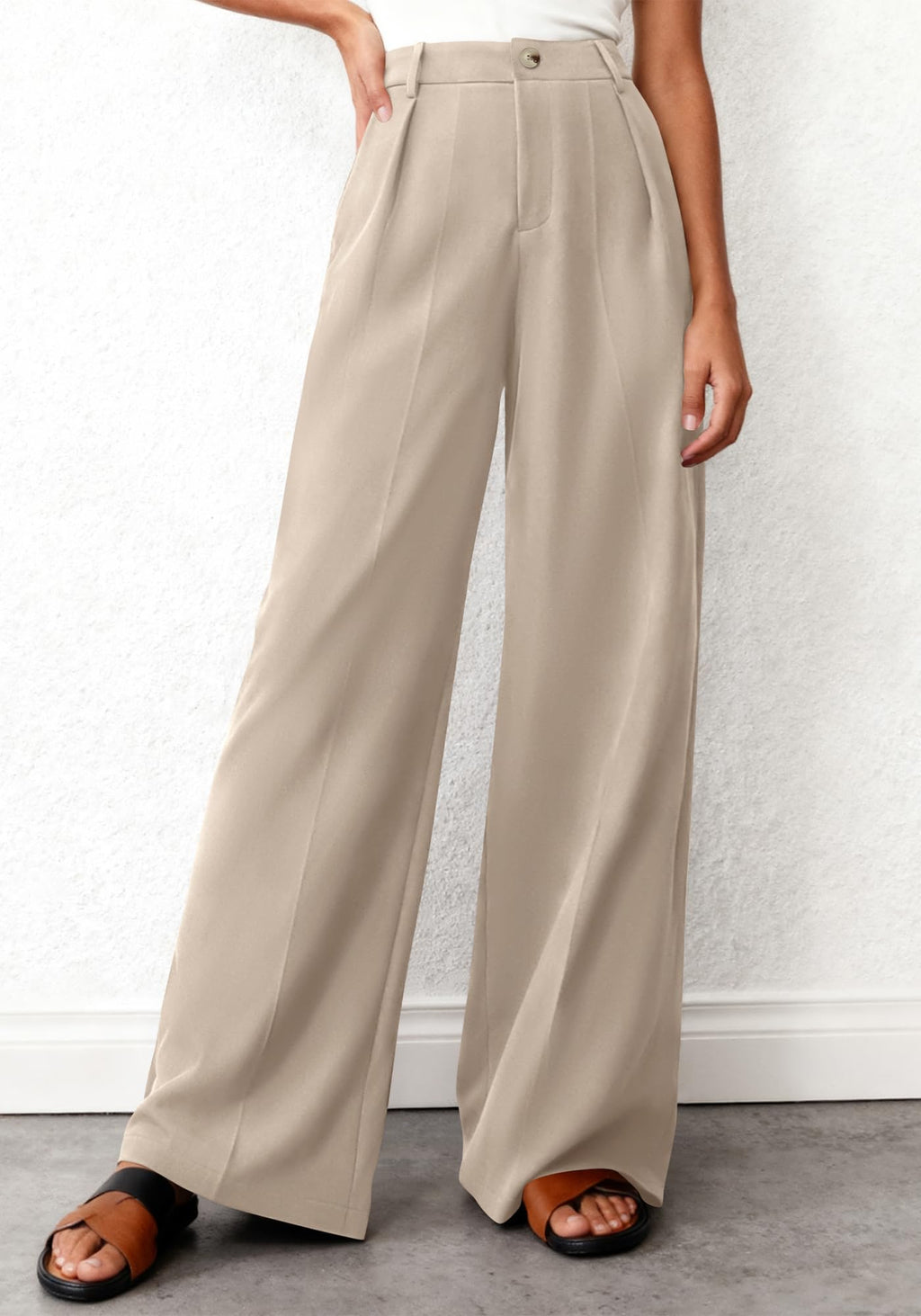 BTFBM Wide Leg Pants Woman High Waisted Button Business Casual Dressy Trousers Office Work Palazzo Pants Pockets