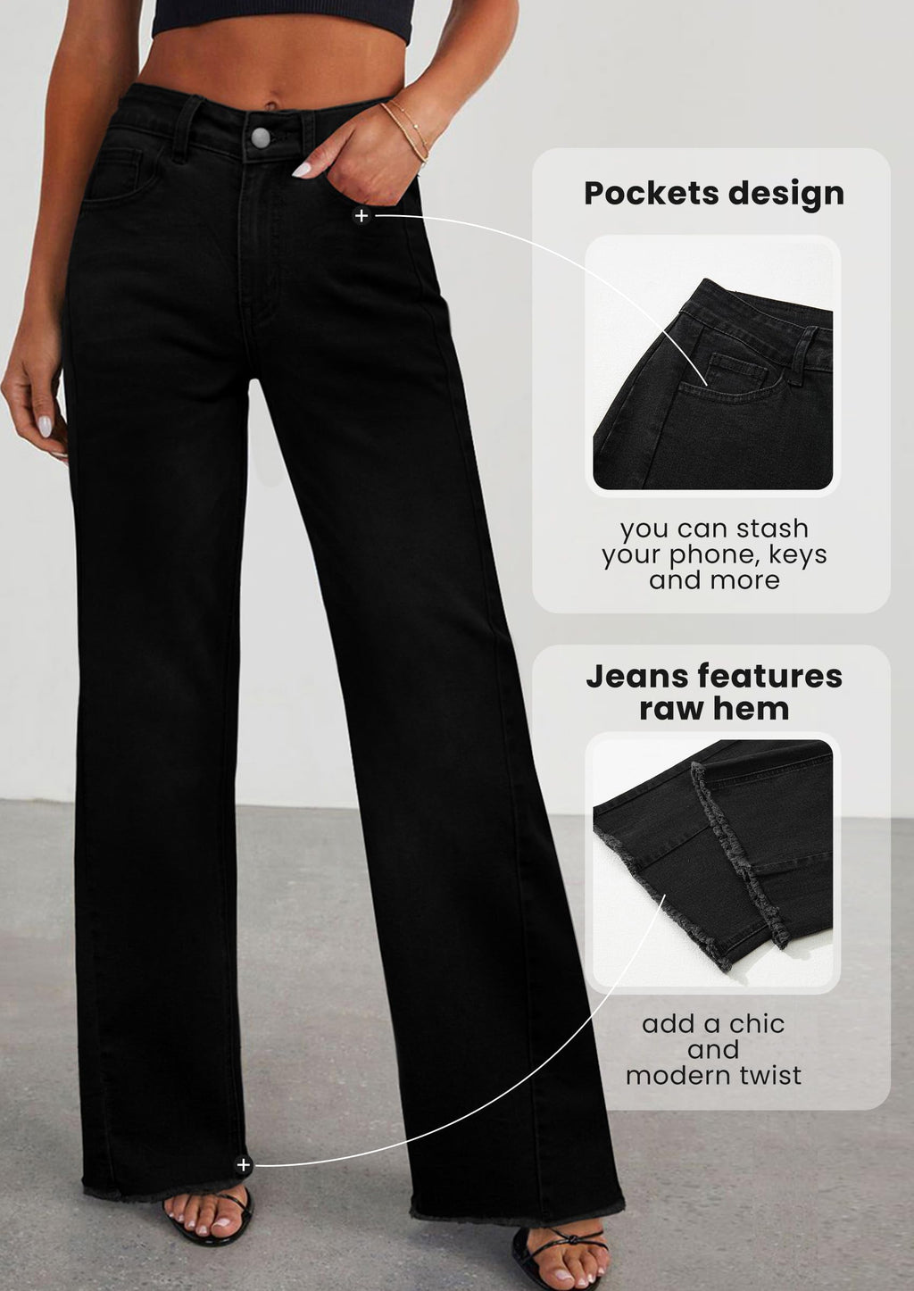 PRETTYGARDEN Wide Leg Jeans for Women Trendy High Waisted Stretchy Baggy Raw Hem Denim Palazzo Pants Fall Clothes