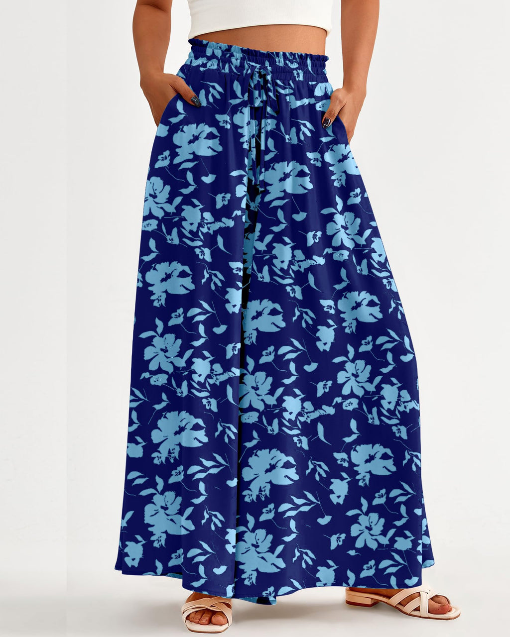 BTFBM Women Casual High Waist Wide Leg Pants Spring Summer Long Palazzo Pants Pocket Lounge Beach Vacation Clothes