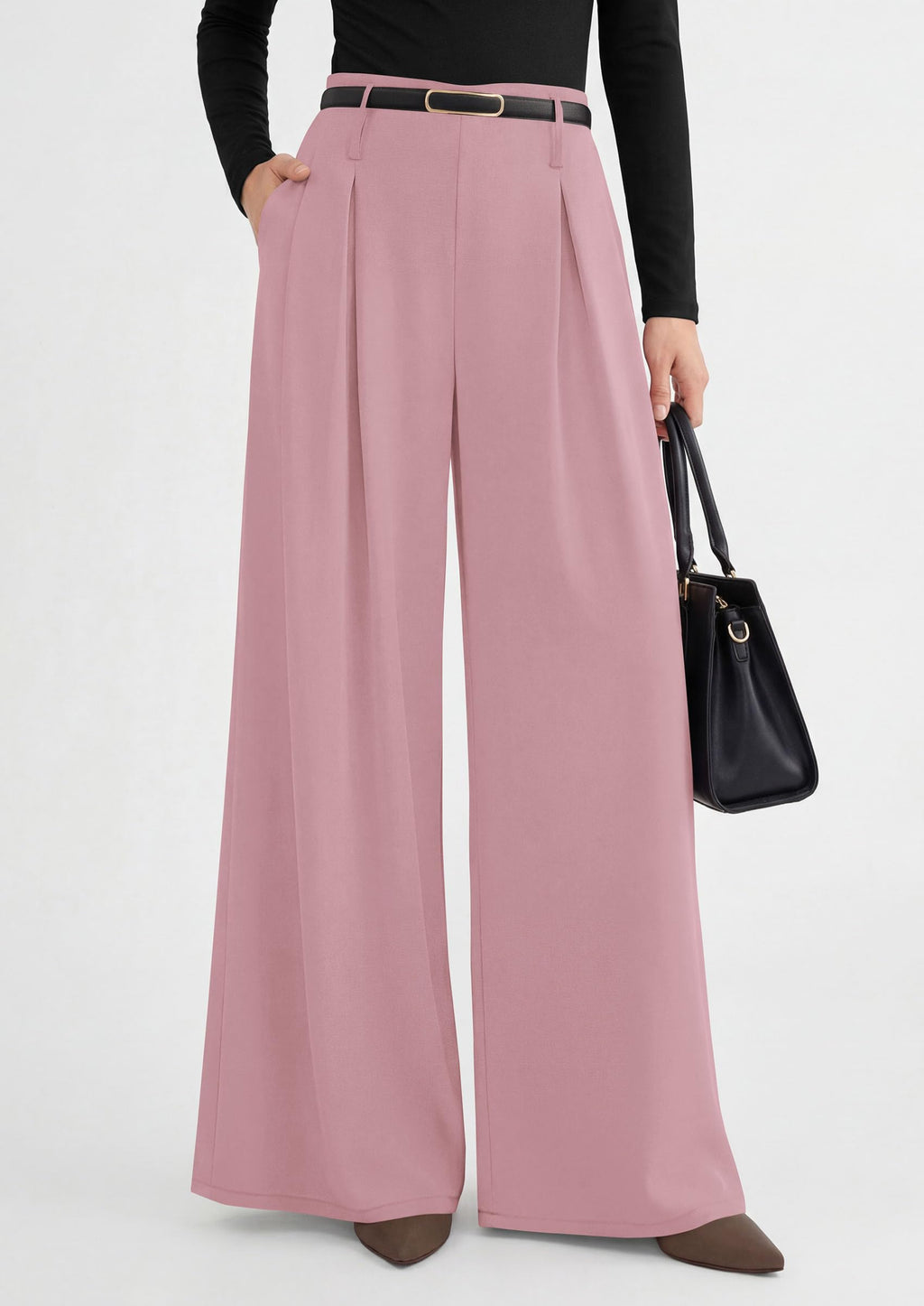 PRETTYGARDEN Womens Spring Wide Leg Trousers High Elastic Waist Loose Pleated Long Flowy Palazzo Work Pants with Pockets