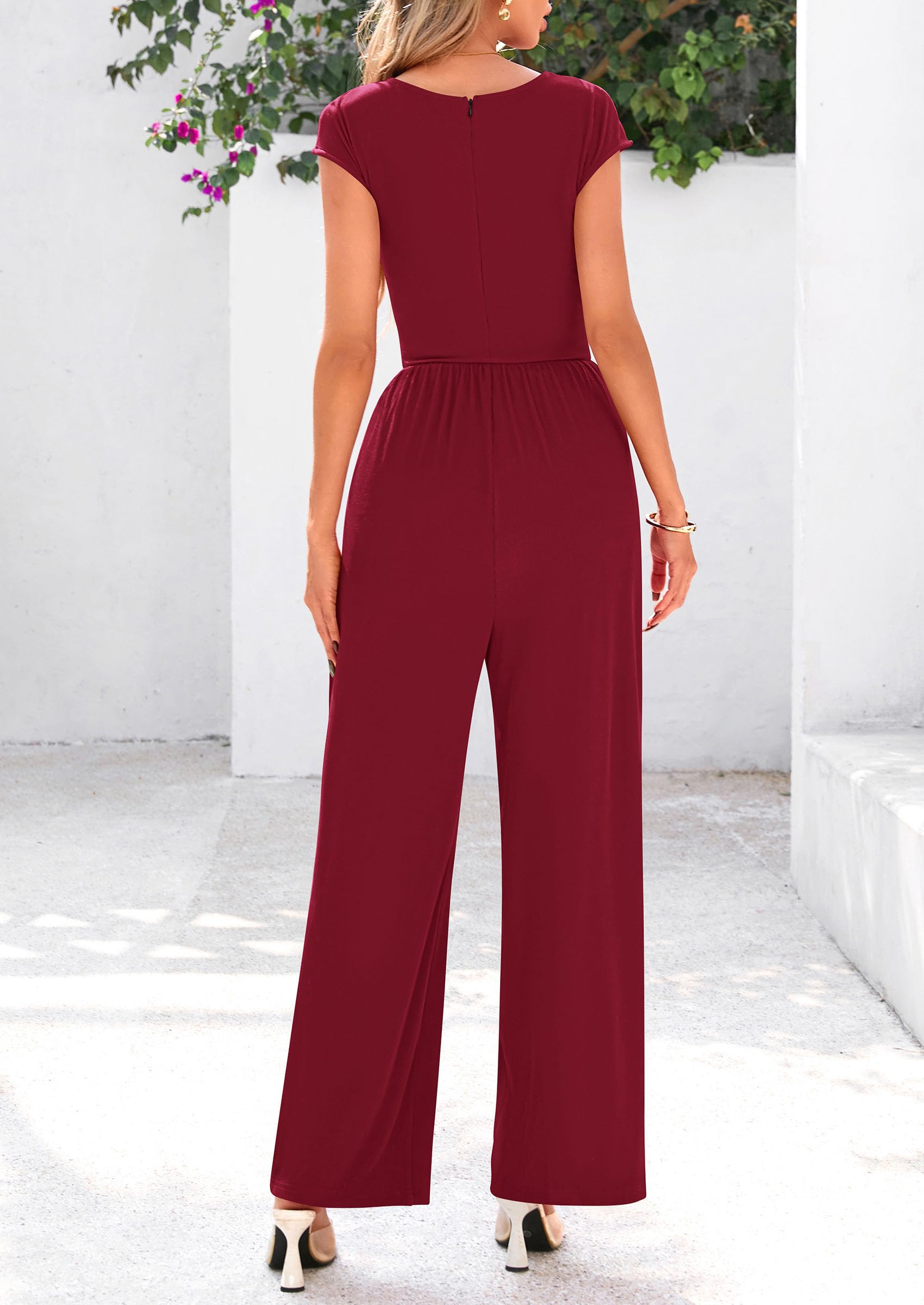 PRETTYGARDEN Summer Jumpsuits for Women Dressy Ribbed Cap Sleeve Wide Leg Pants Rompers Elegant Casual One Piece Outfits