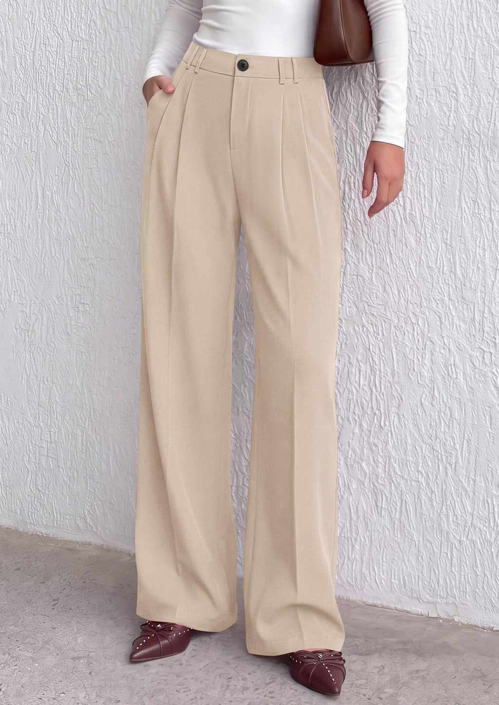 PRETTYGARDEN Women's Dress Pants Wide Leg Flowy Trousers High Waisted Palazzo Pants, Pleated Front, Side Pockets, Work Office Wear, Business Casual Outfits, Fall Fashion Clothing