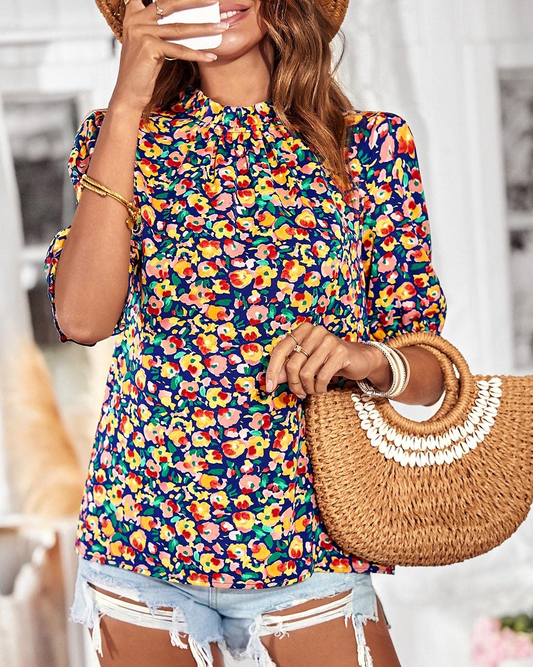 FreshPretty Women's Dressy Casual Blouses Business Work Tops Lace Trim Short Sleeve Office Shirts Summer Spring Outfits