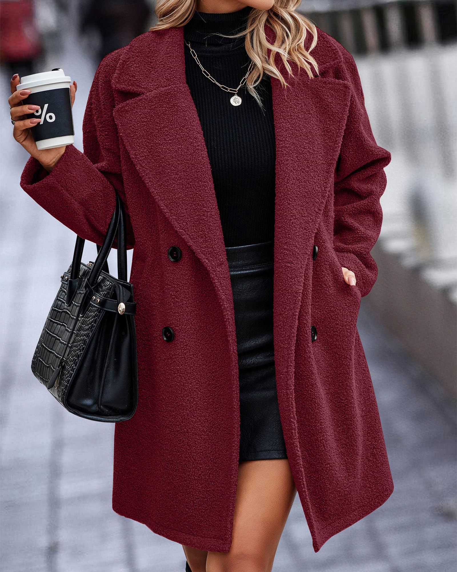BTFBM Women Winter Faux Fur Coats Lapel Long Sleeve Fuzzy Fleece Outerwear Button Down Sherpa Jackets Fall Outfits