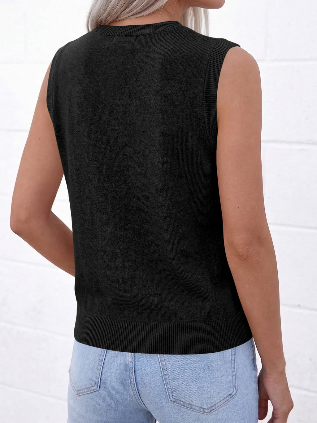 BTFBM Sweater Vest Women Casual Crewneck Loose Button Down Knit Sleeveless Cardigan Spring Clothes Summer Vest Tops