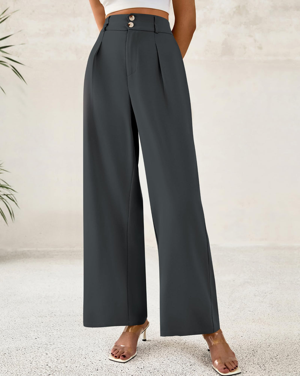 BTFBM Women Wide Leg Dress Pants High Waisted Button Pleated Business Casual Trousers Office Work Palazzo Pants