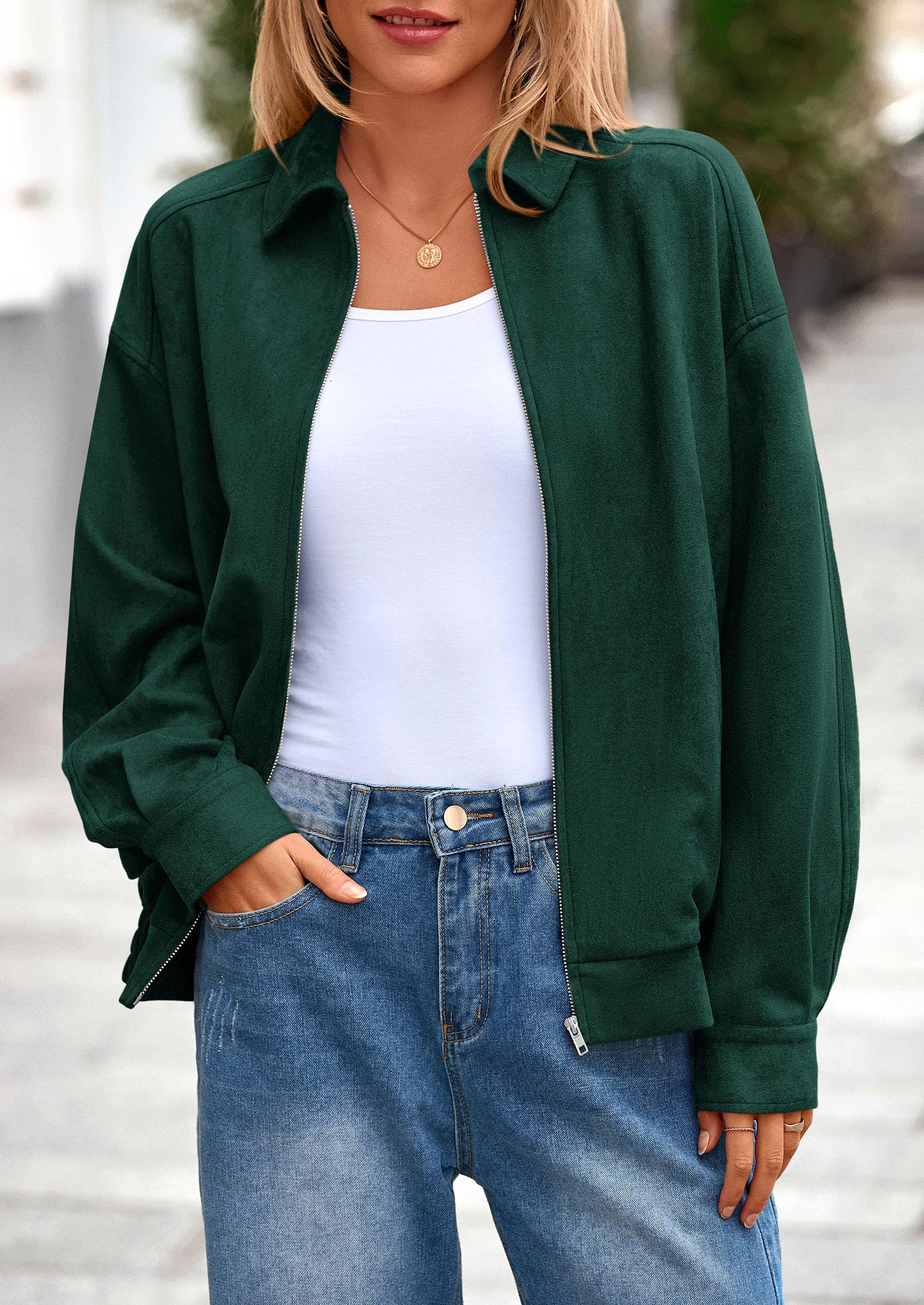 PRETTYGARDEN Faux Suede Bomber Jacket Women Fall Fashion Casual Zip Up Oversized Trendy Winter Clothing Outerwear Coats