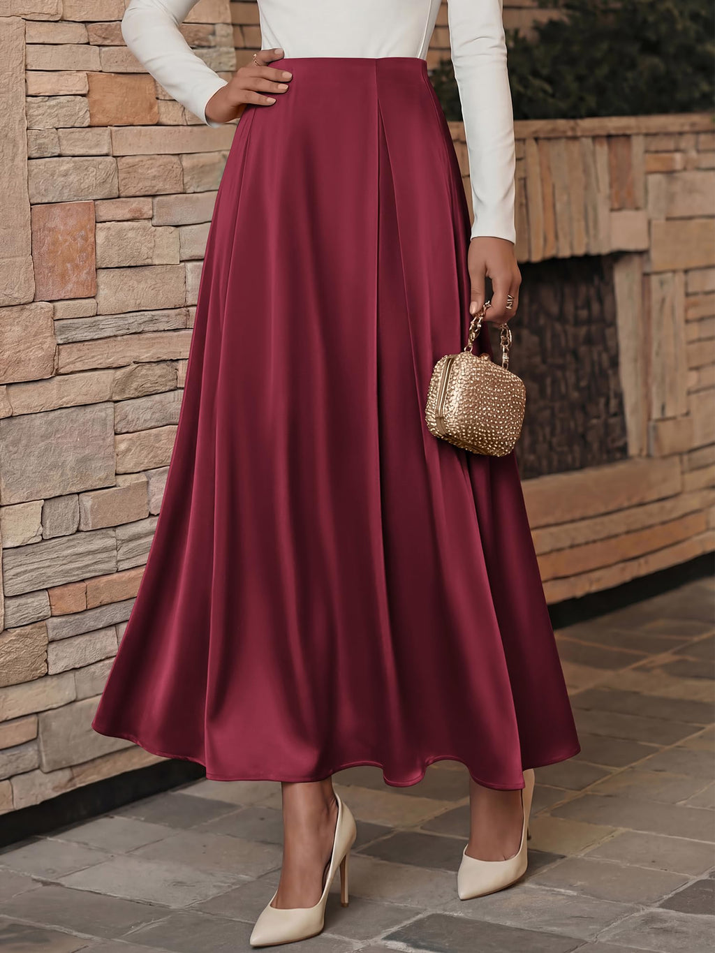 BTFBM Satin Skirts for Women Summer Elegant Flowy A-Line Cocktail Formal Silk Spring Maxi Skirt Night Out Outfits