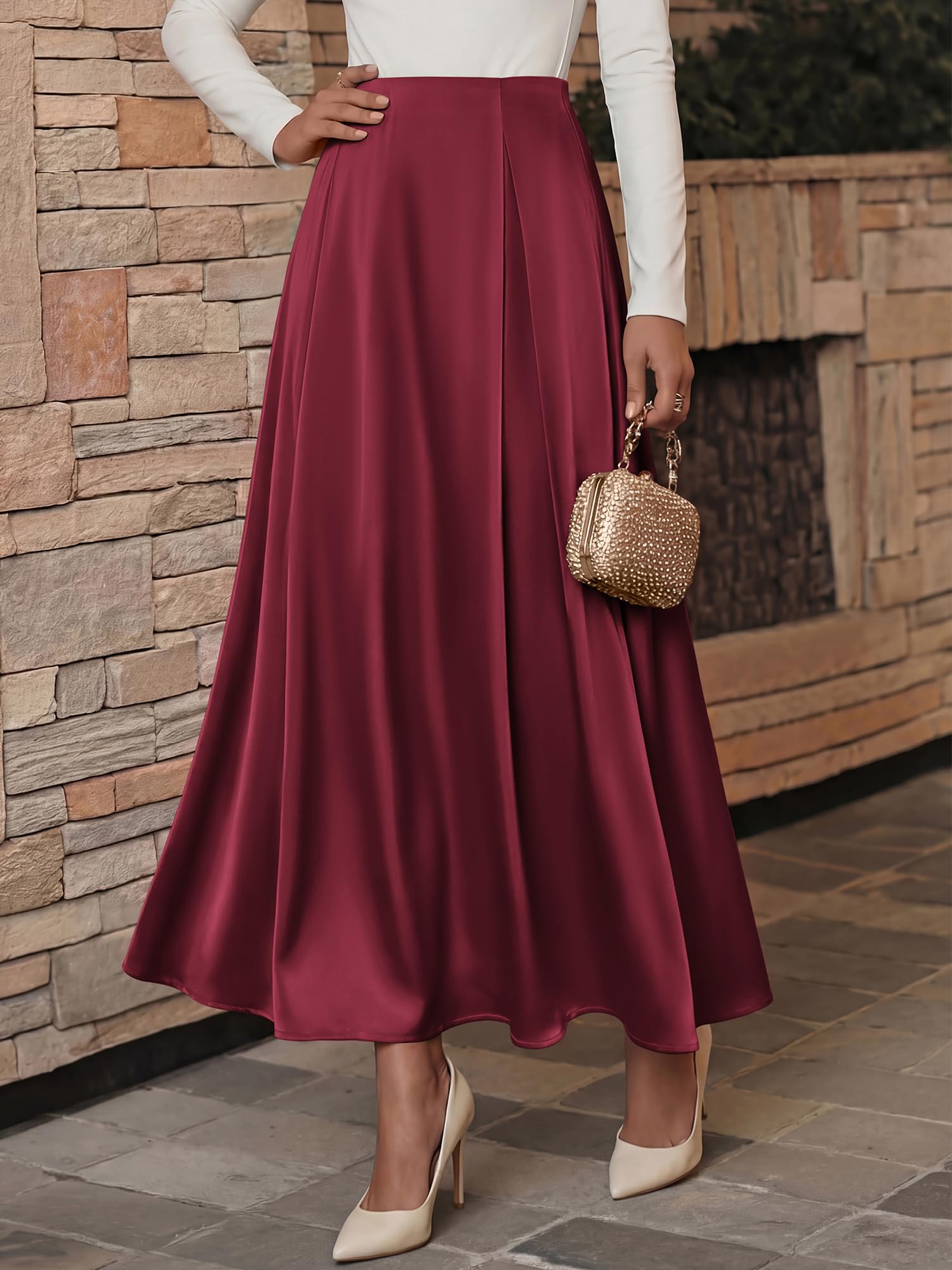 BTFBM Satin Skirts for Women Summer Elegant Flowy A-Line Cocktail Formal Silk Spring Maxi Skirt Night Out Outfits