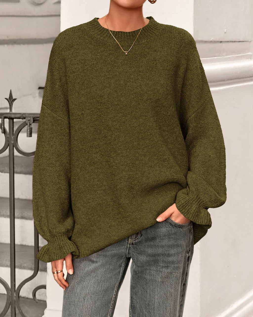 BTFBM Women's Oversized Sweater Crewneck Fall Winter Long Sleeve Fuzzy Warn Knit Pullover Sweaters Trendy Outfits