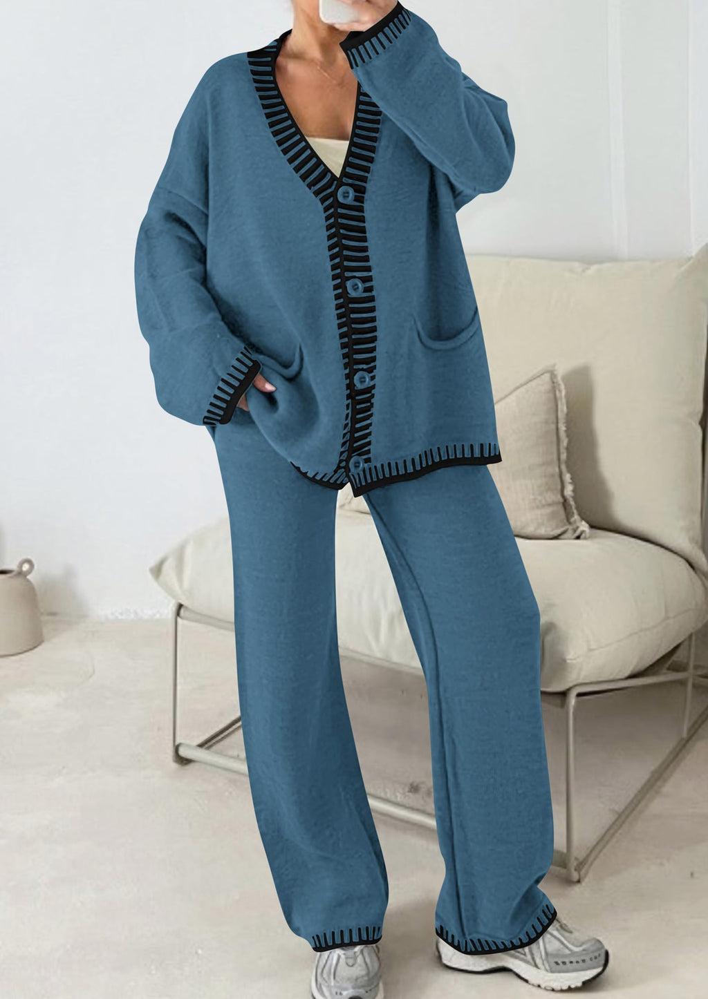 PRETTYGARDEN Lounge Sets for Women Fall Loungewear 2 Piece Outfits Cardigan Sweaters Track Suit Matching Winter Clothing