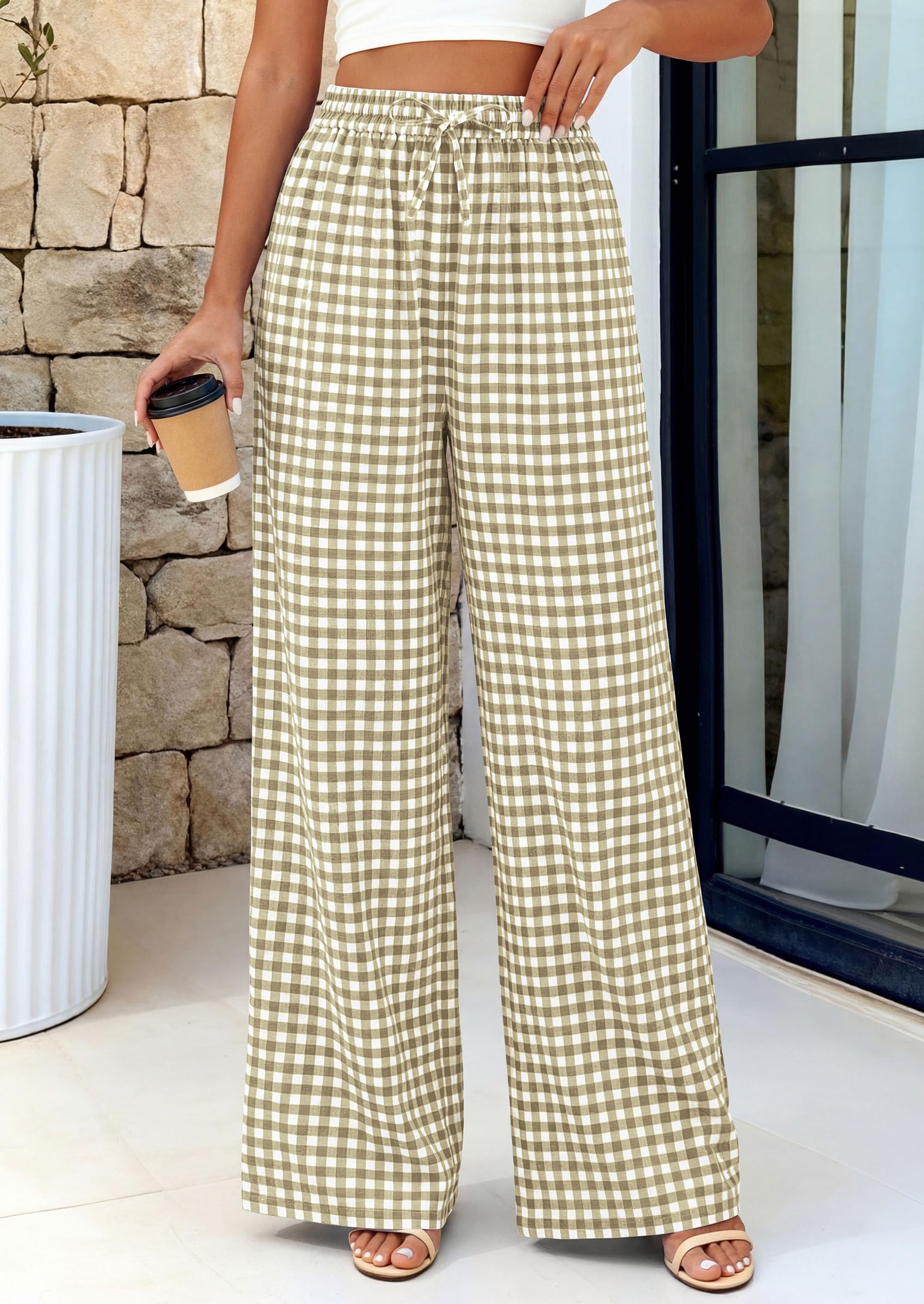 PRETTYGARDEN Women's Wide Leg Gingham Lounge Pants Summer  Casual Plaid Trousers Spring Y2K Clothes Comfy Pajama Bottoms