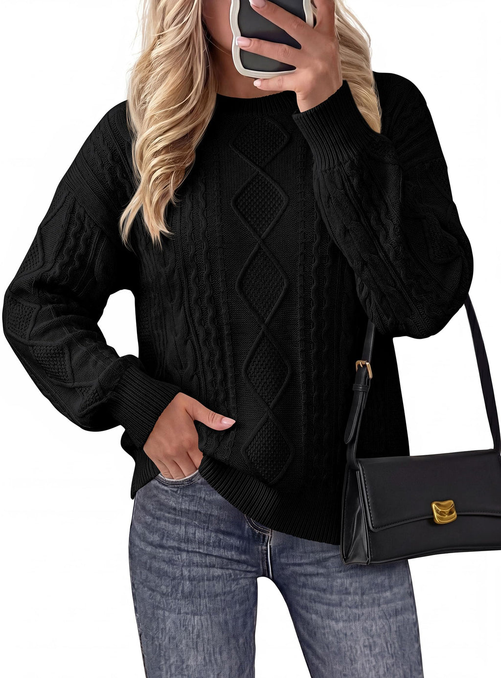 PRETTYGARDEN Women's Crewneck Cable Knit Sweater Pullover Tops Soft Luxury,Long Sleeve Sweaters,Chunky Texture,Fall Outfits,Warm Layering,Daily Wear,Work Holiday,Winter Going out Top