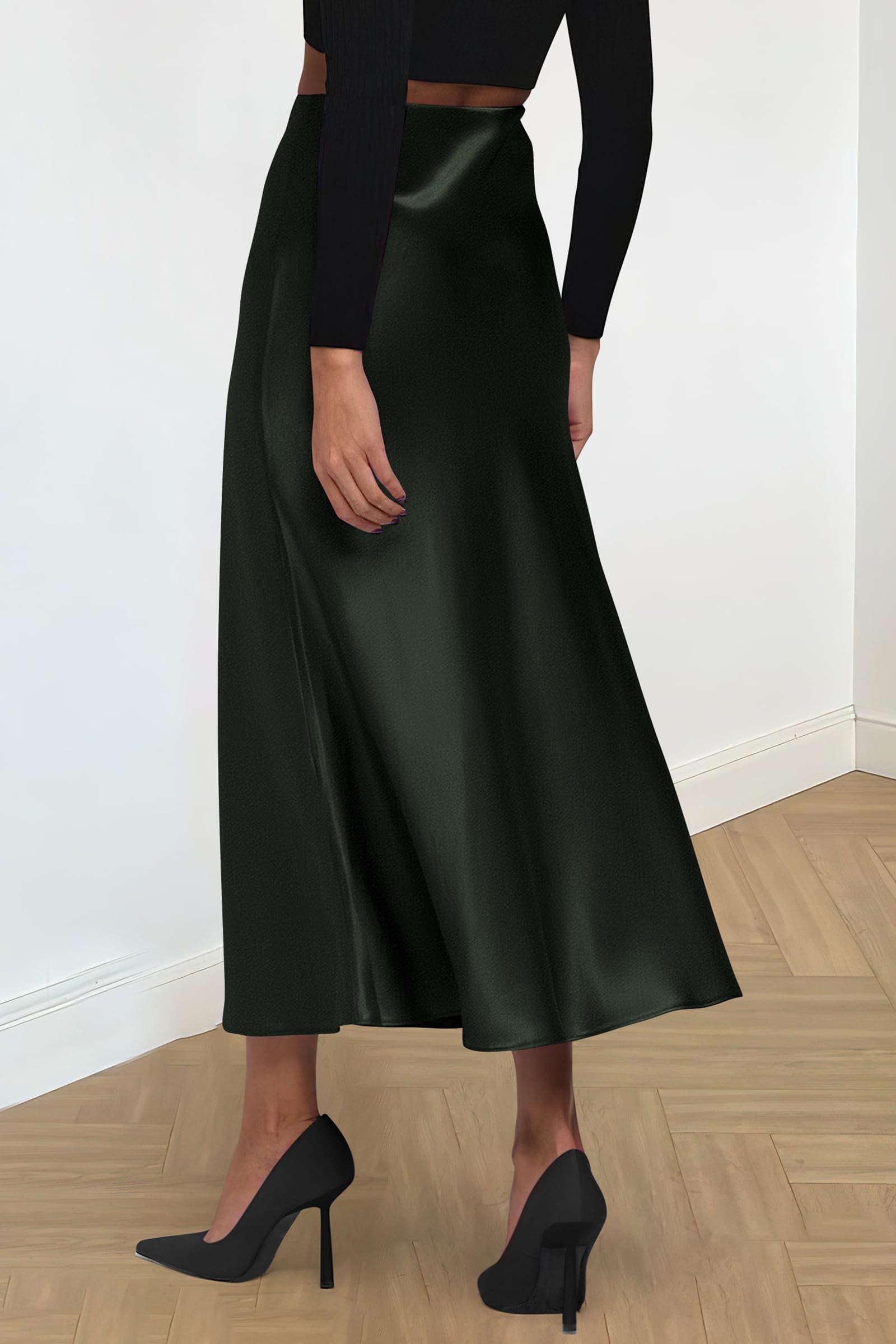 PRETTYGARDEN Women's Satin Skirts Dressy Casual Fall High Waisted Cocktail Wedding Flowy Elegant A Line Midi Skirt