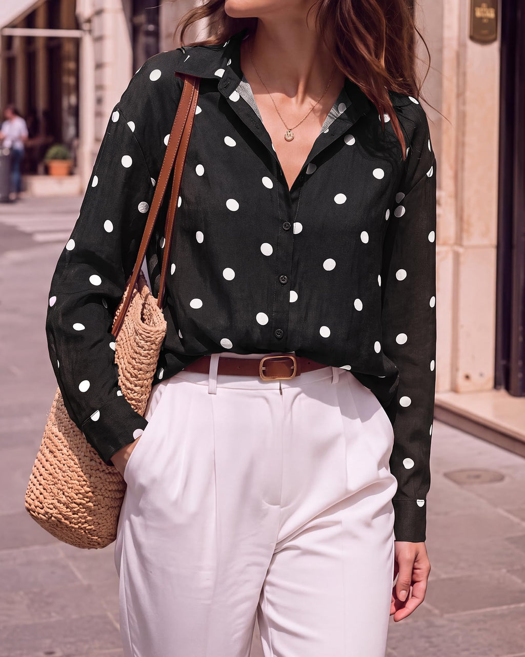 BTFBM Womens Blouses Dressy Casual Floral Long Sleeve Shirts Polka Dot Tops Classic Lapel Collar,Button Cuffs,V Neck Button Down Shirt,Business Casual Outfits,Early Fall Fashion Clothing Trendy