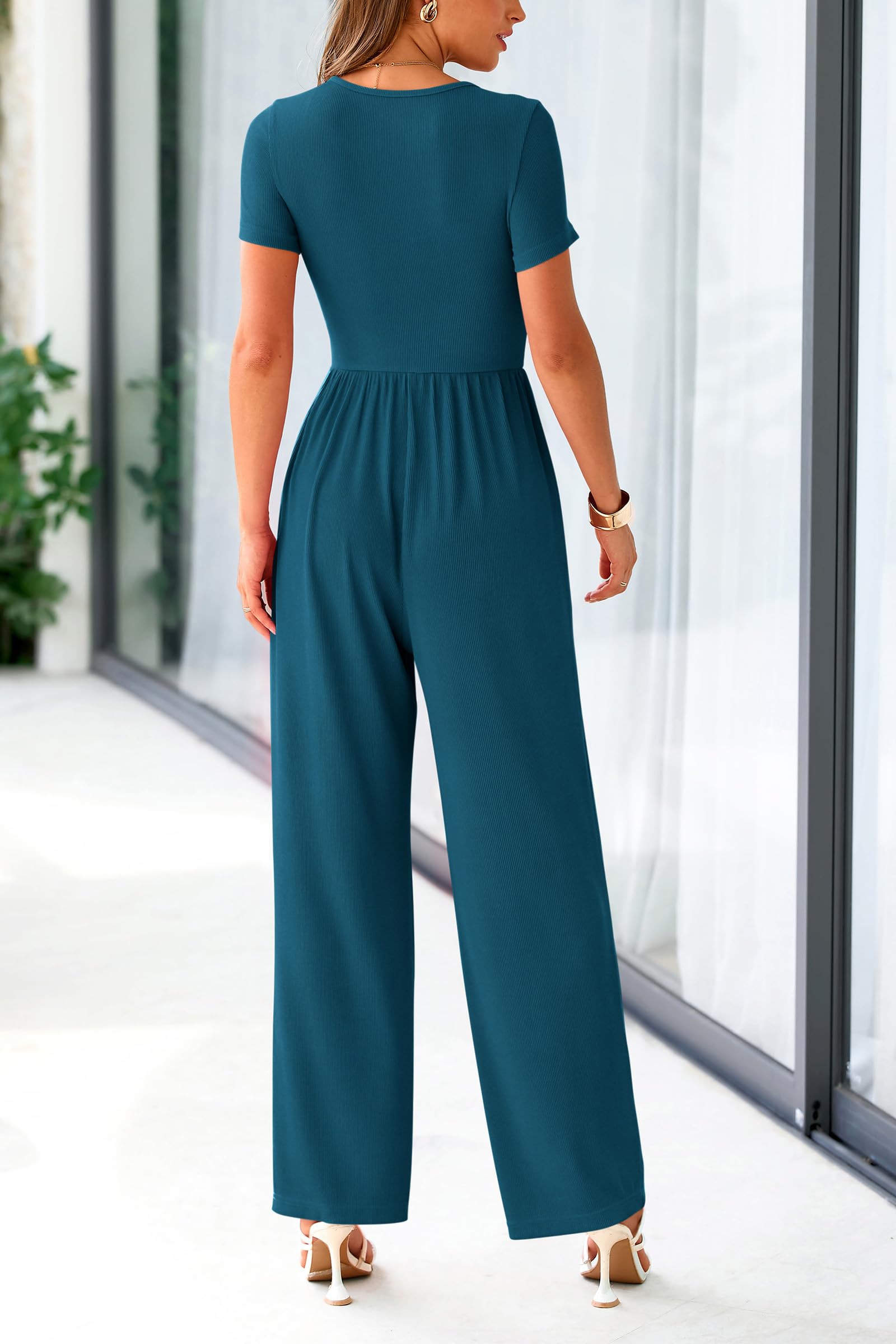PRETTYGARDEN Women's Summer One Piece Jumpsuits Dressy Casual Short Sleeve Square Neck Wide Leg Rompers Travel Outfit Clothes