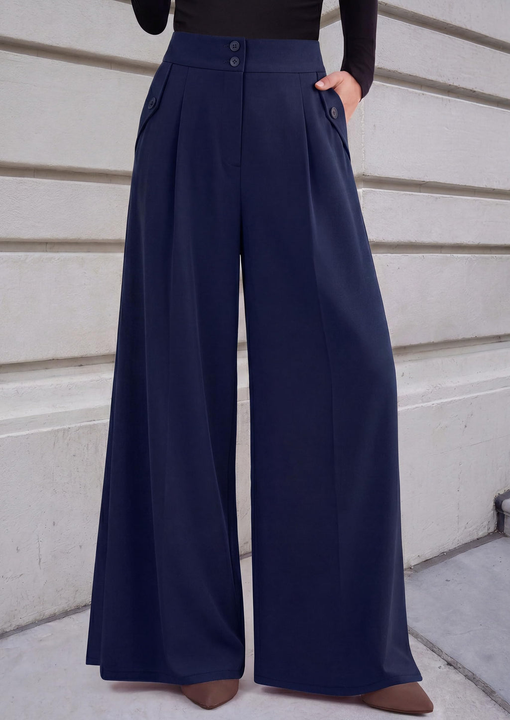 PRETTYGARDEN Women's Wide Leg Work Dress Pants Trousers | Palazzo Pant with Pockets, Lightweight Flowy, High Elastic Waistband, Office Wear, Business Casual Outfits, Fashion Clothing