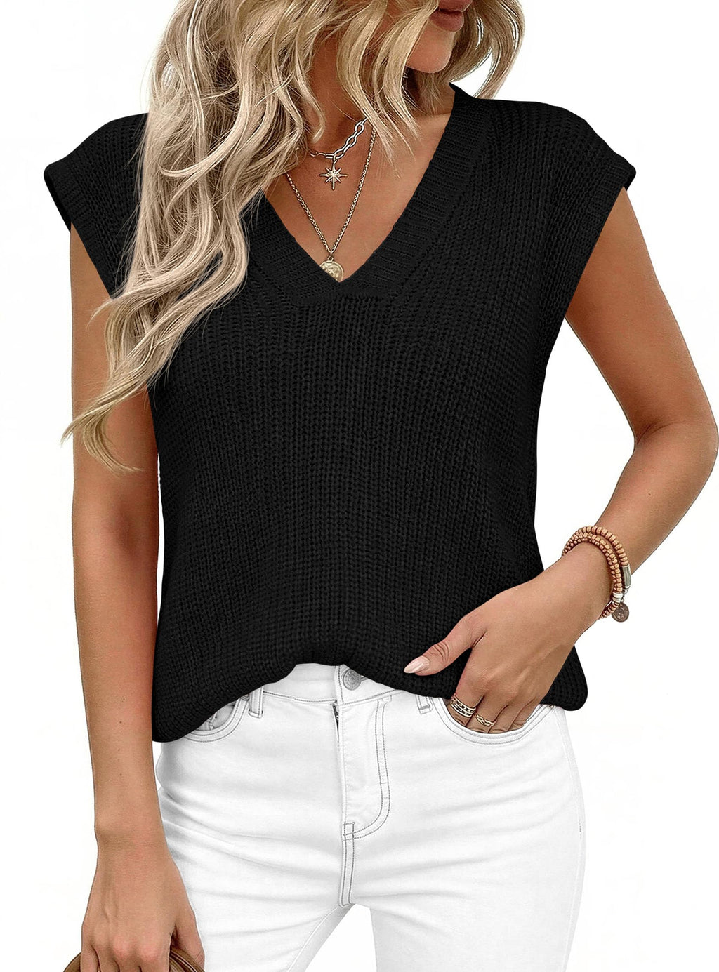 PRETTYGARDEN Women's Lightweight Sweaters Vest Spring Trendy Cap Sleeve V Neck Knit Tank Tops Summer Going Out Outfits