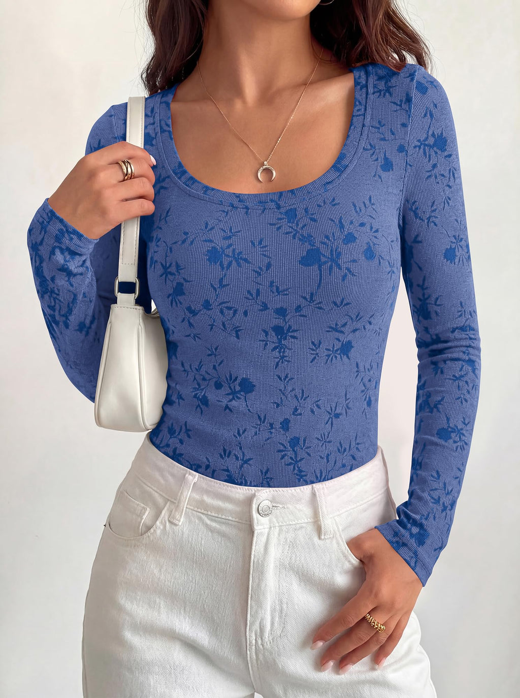 BTFBM Women's Long Sleeve Scoop Neck Shirts Floral Tops | Casual Women Fall Clothes, Ribbed Slim Fitted T-Shirts, y2k Fashion Clothing, Concert Going Out Top, Club Date Night Outfits