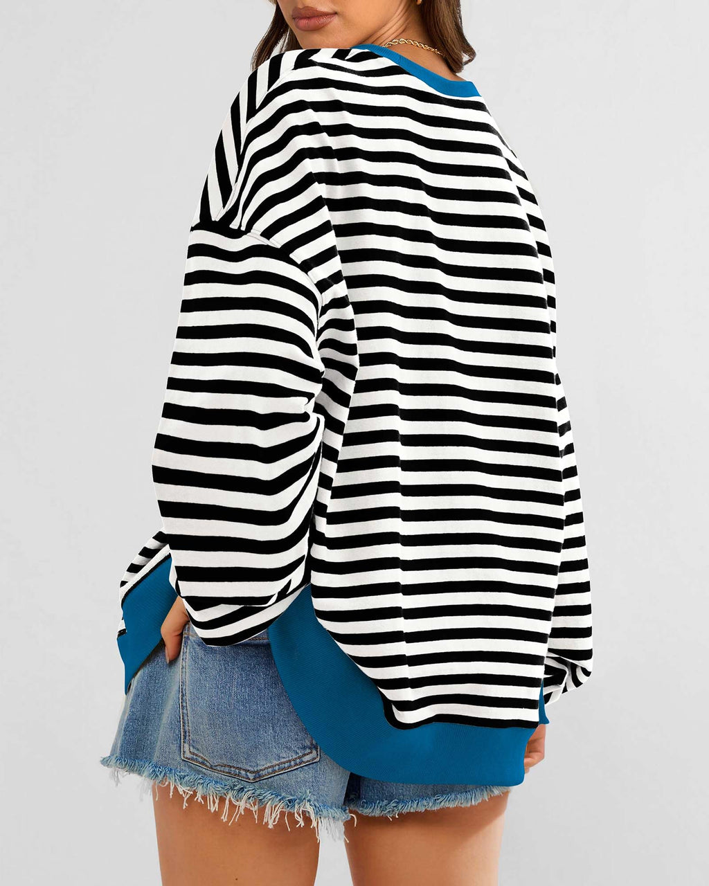 BTFBM Sweatshirt For Women Summer Crewneck Long Sleeve Oversized Striped Pullover Tops Y2K Clothes Workout Shirt